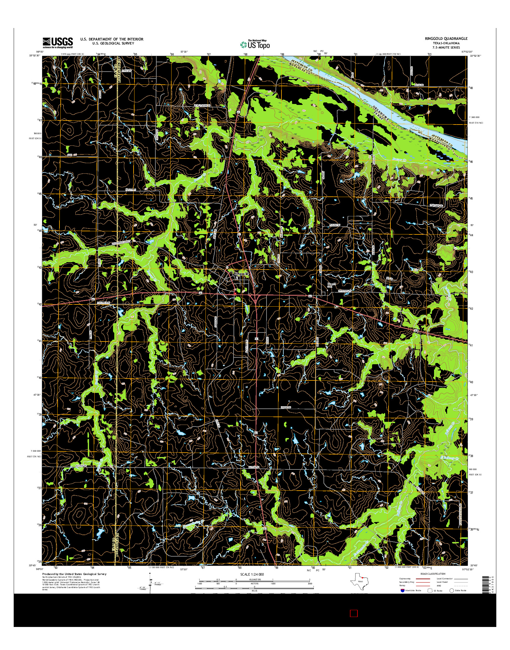 USGS US TOPO 7.5-MINUTE MAP FOR RINGGOLD, TX-OK 2016