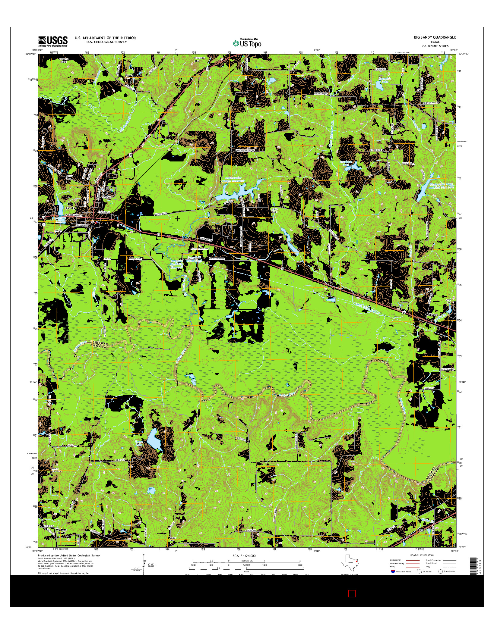 USGS US TOPO 7.5-MINUTE MAP FOR BIG SANDY, TX 2016