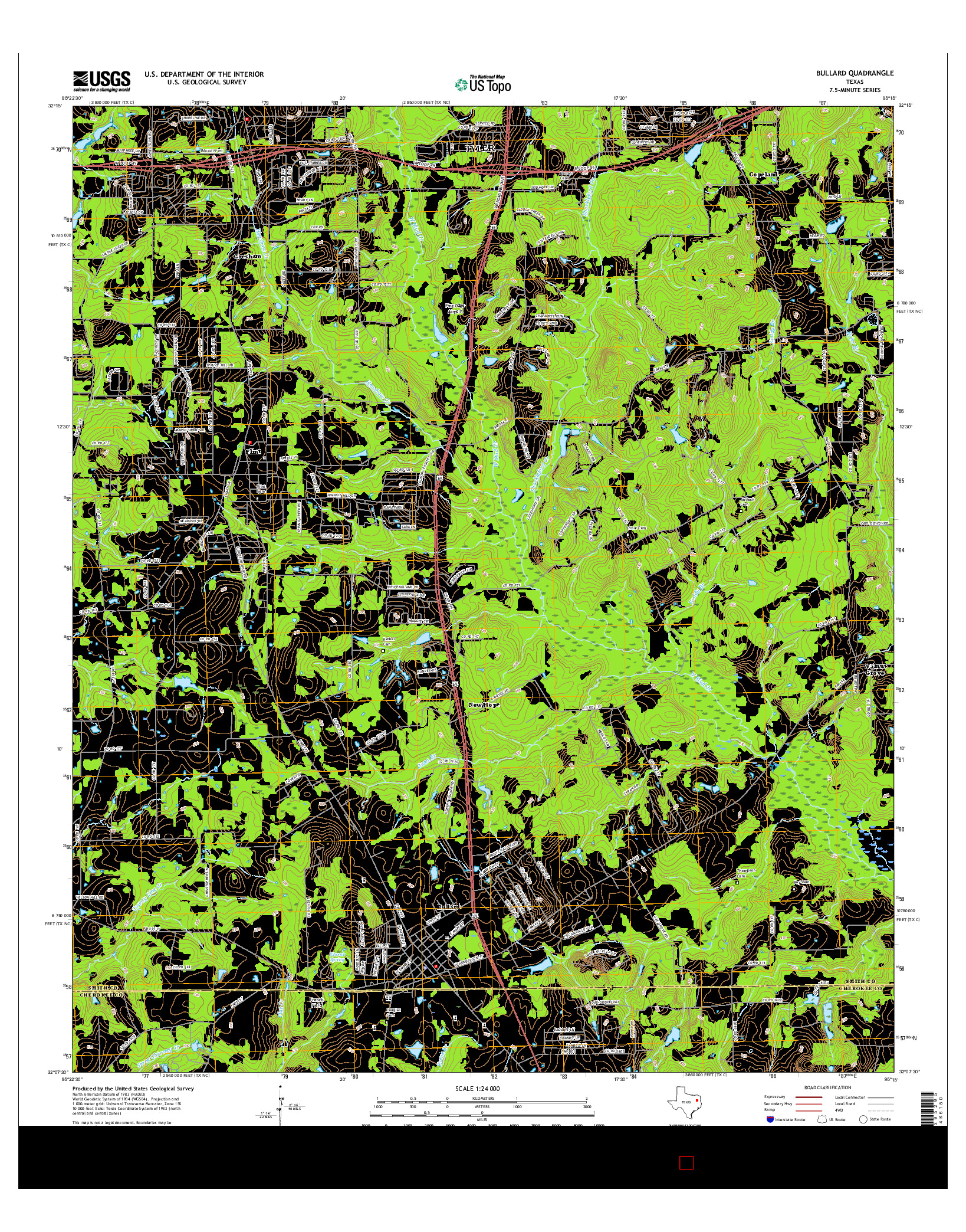 USGS US TOPO 7.5-MINUTE MAP FOR BULLARD, TX 2016