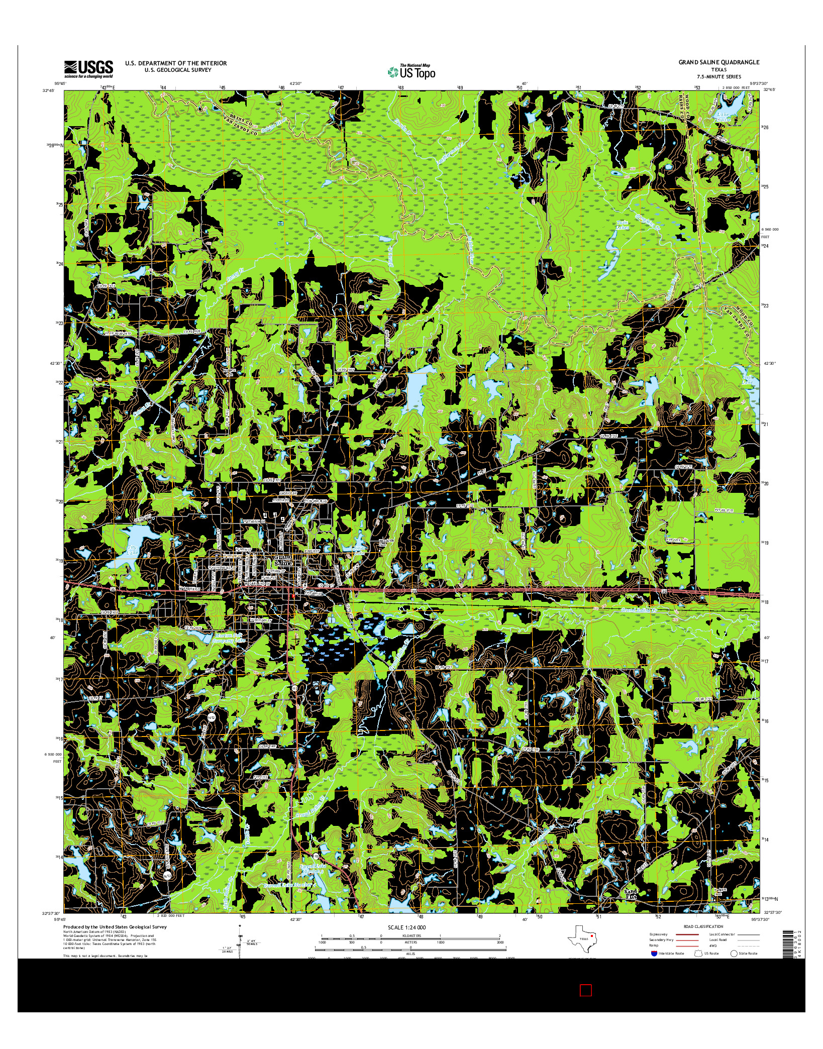 USGS US TOPO 7.5-MINUTE MAP FOR GRAND SALINE, TX 2016