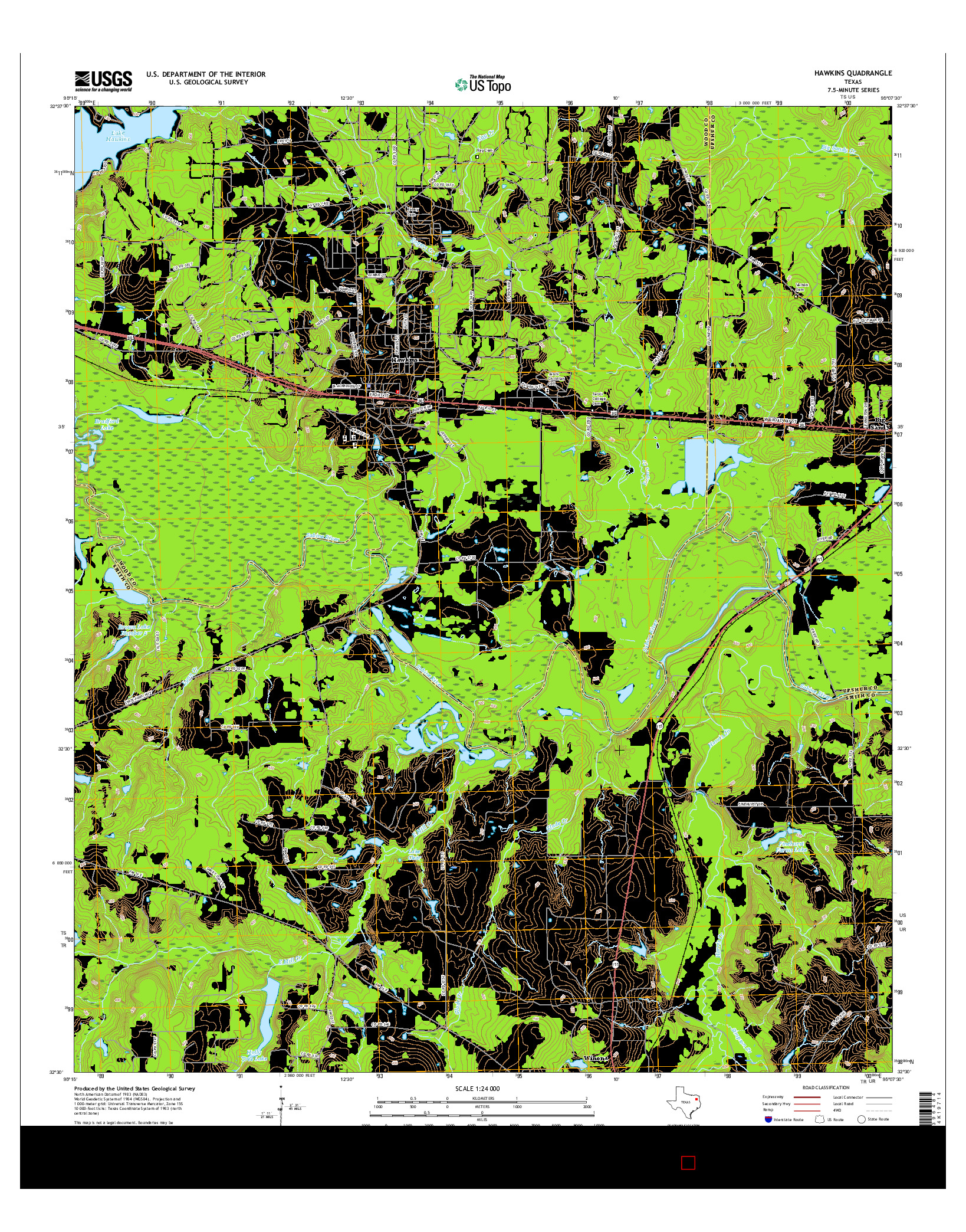 USGS US TOPO 7.5-MINUTE MAP FOR HAWKINS, TX 2016