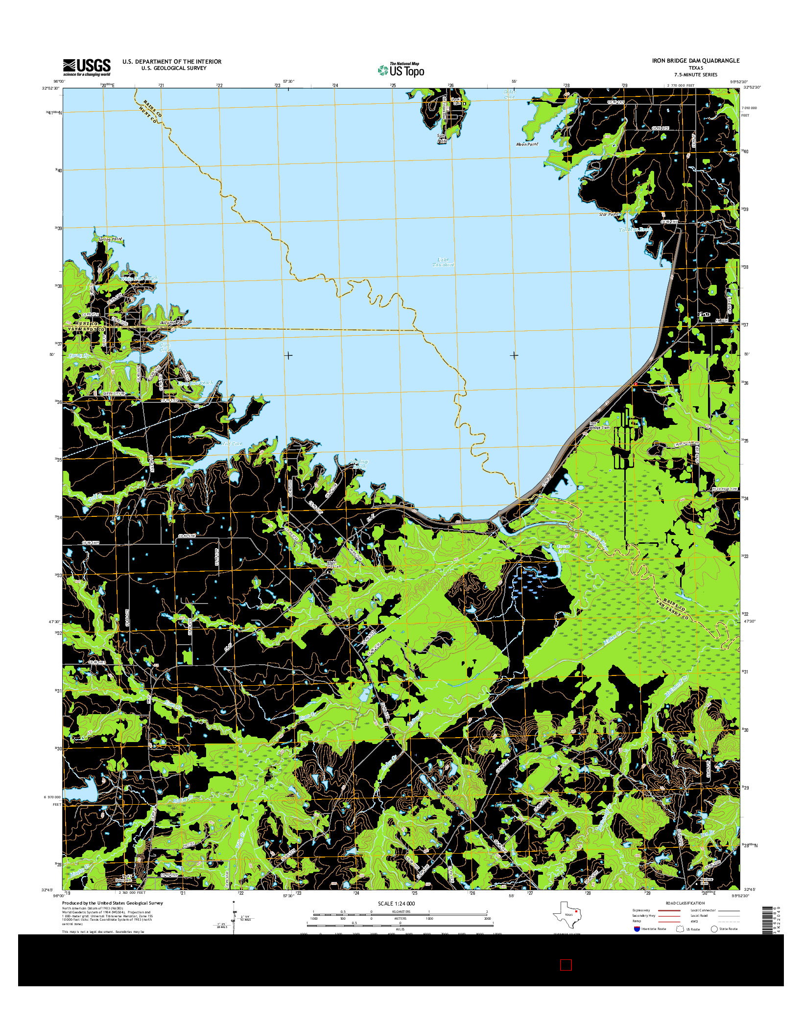 USGS US TOPO 7.5-MINUTE MAP FOR IRON BRIDGE DAM, TX 2016