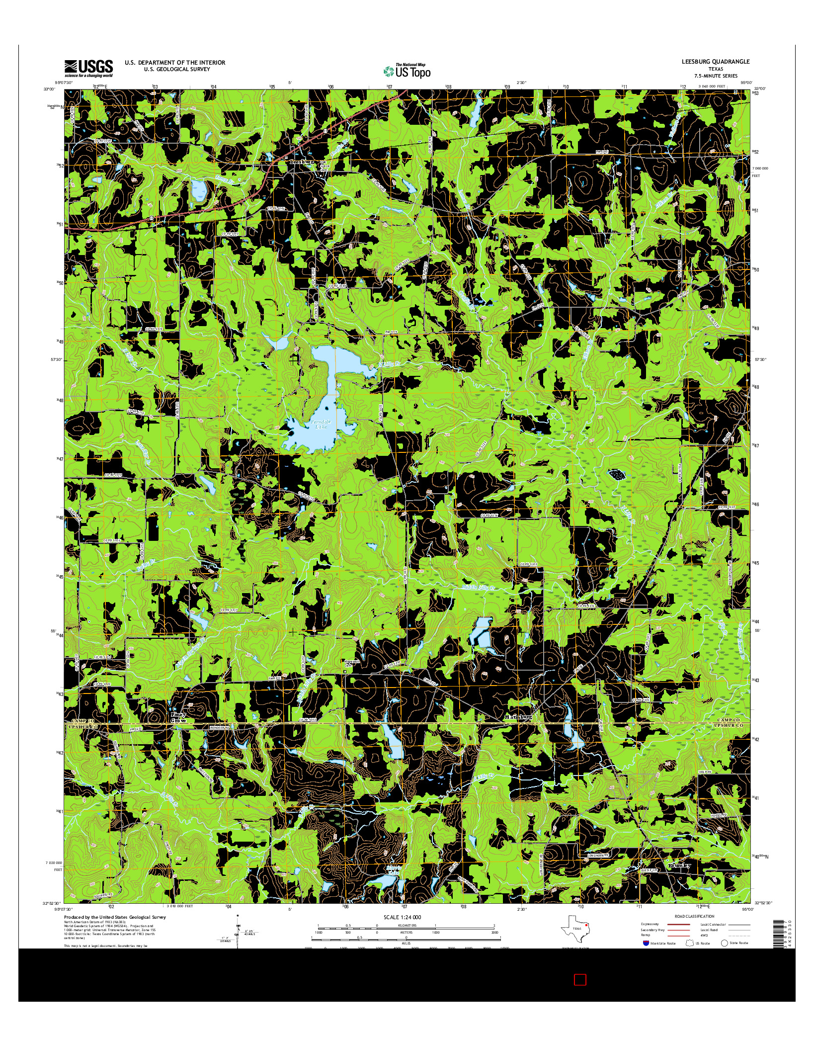 USGS US TOPO 7.5-MINUTE MAP FOR LEESBURG, TX 2016