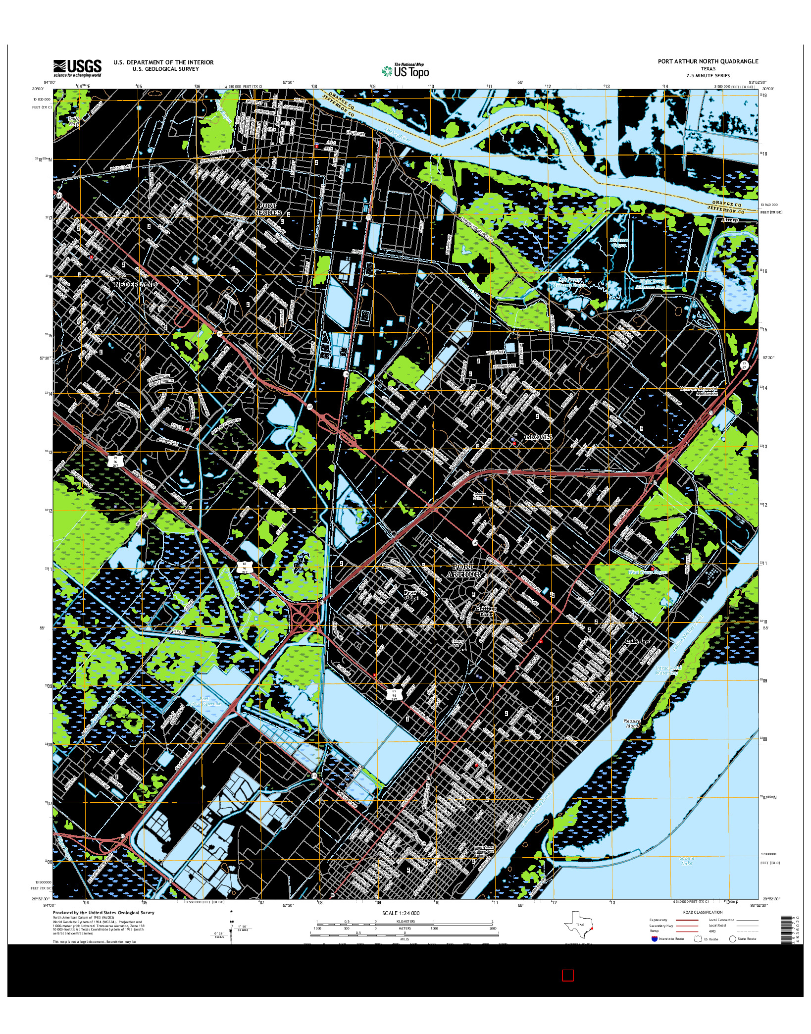 USGS US TOPO 7.5-MINUTE MAP FOR PORT ARTHUR NORTH, TX 2016