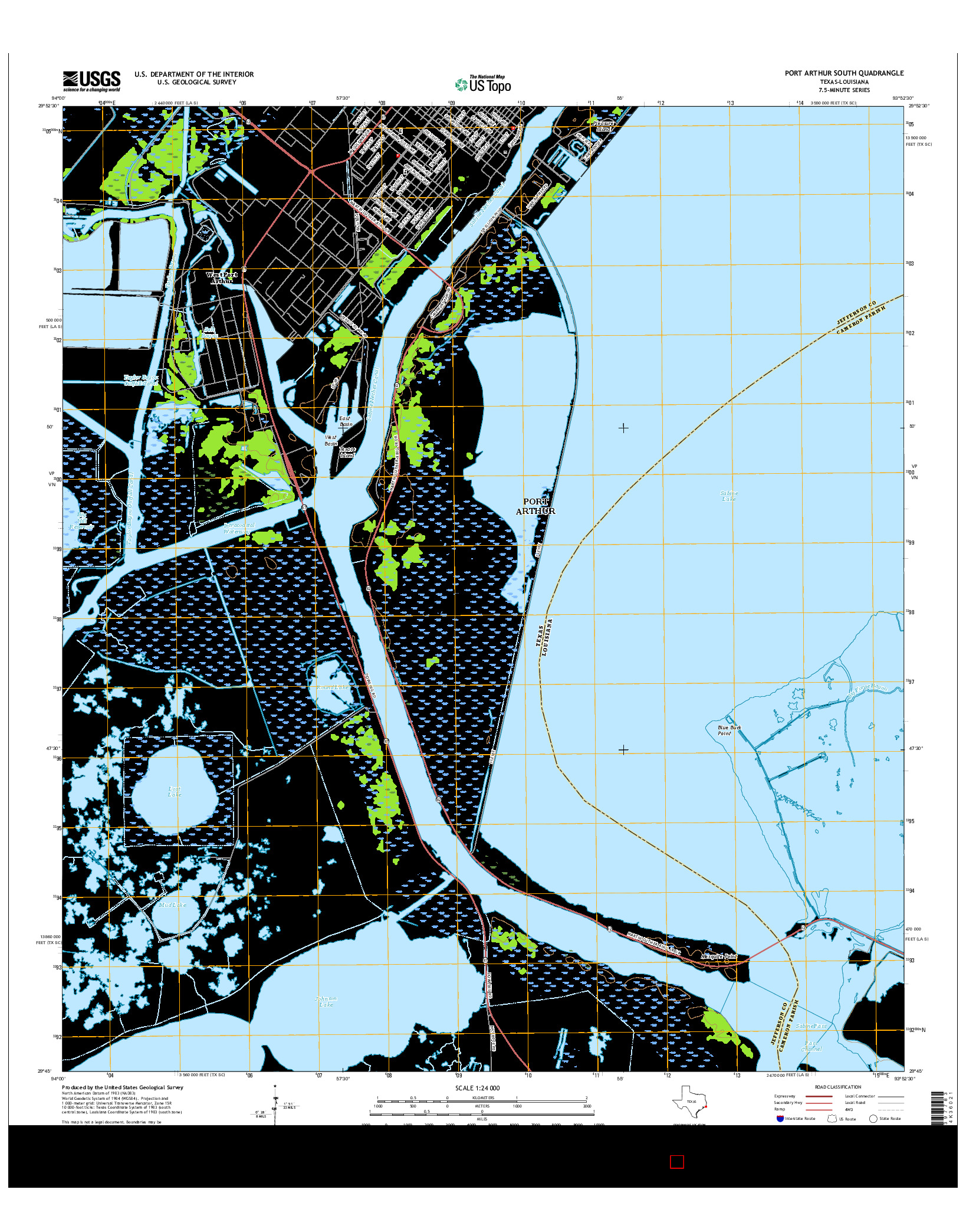 USGS US TOPO 7.5-MINUTE MAP FOR PORT ARTHUR SOUTH, TX-LA 2016