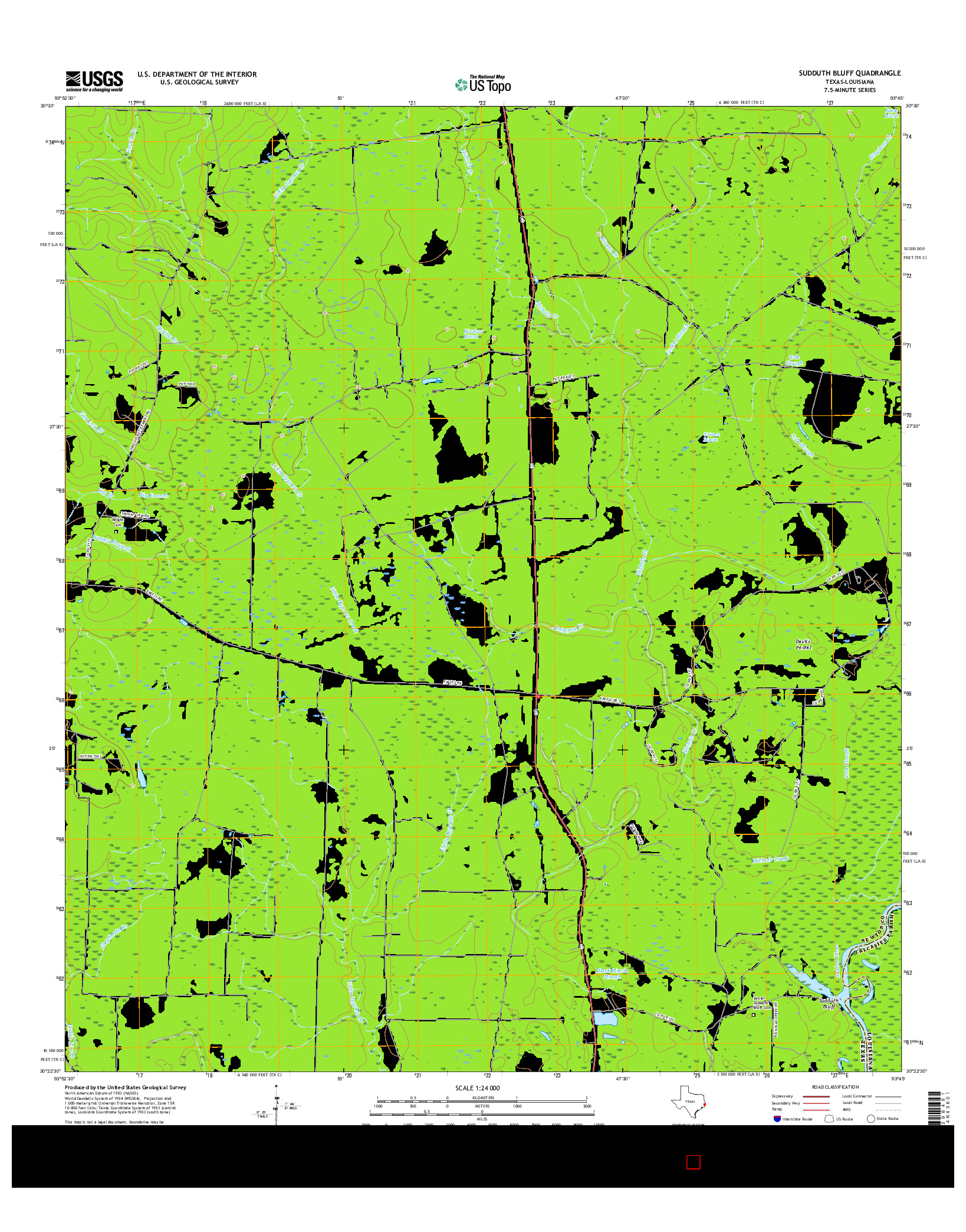 USGS US TOPO 7.5-MINUTE MAP FOR SUDDUTH BLUFF, TX-LA 2016