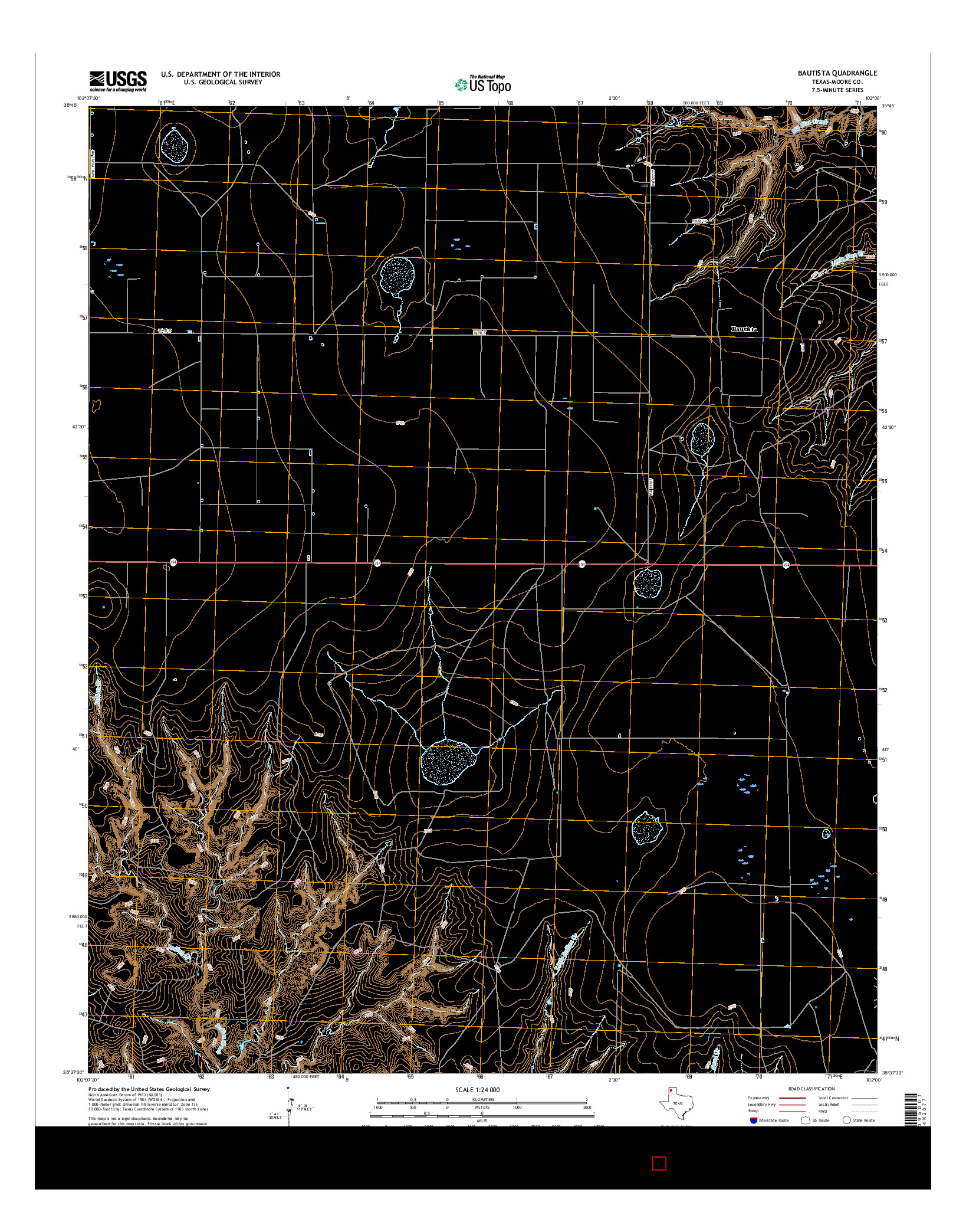 USGS US TOPO 7.5-MINUTE MAP FOR BAUTISTA, TX 2016