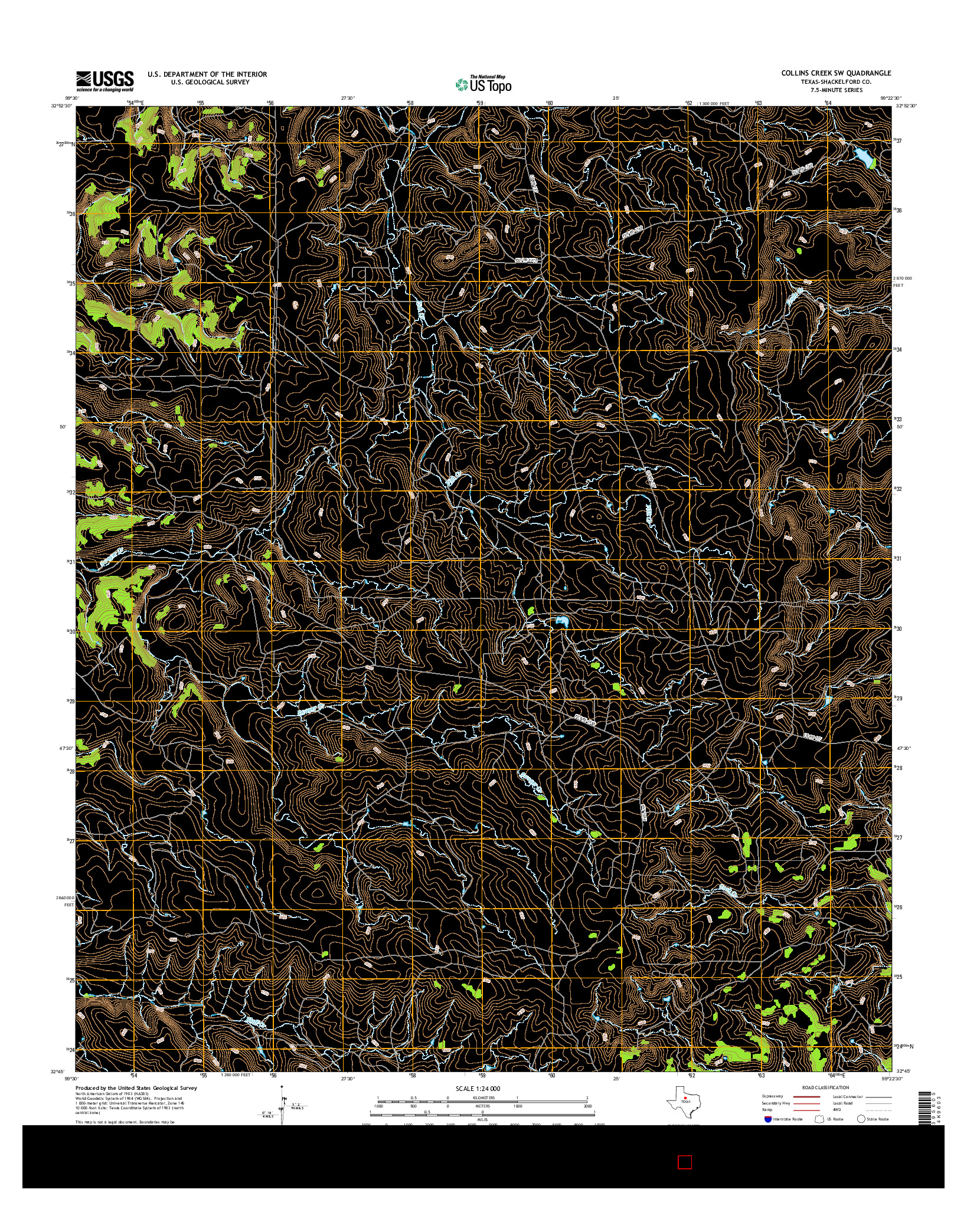 USGS US TOPO 7.5-MINUTE MAP FOR COLLINS CREEK SW, TX 2016