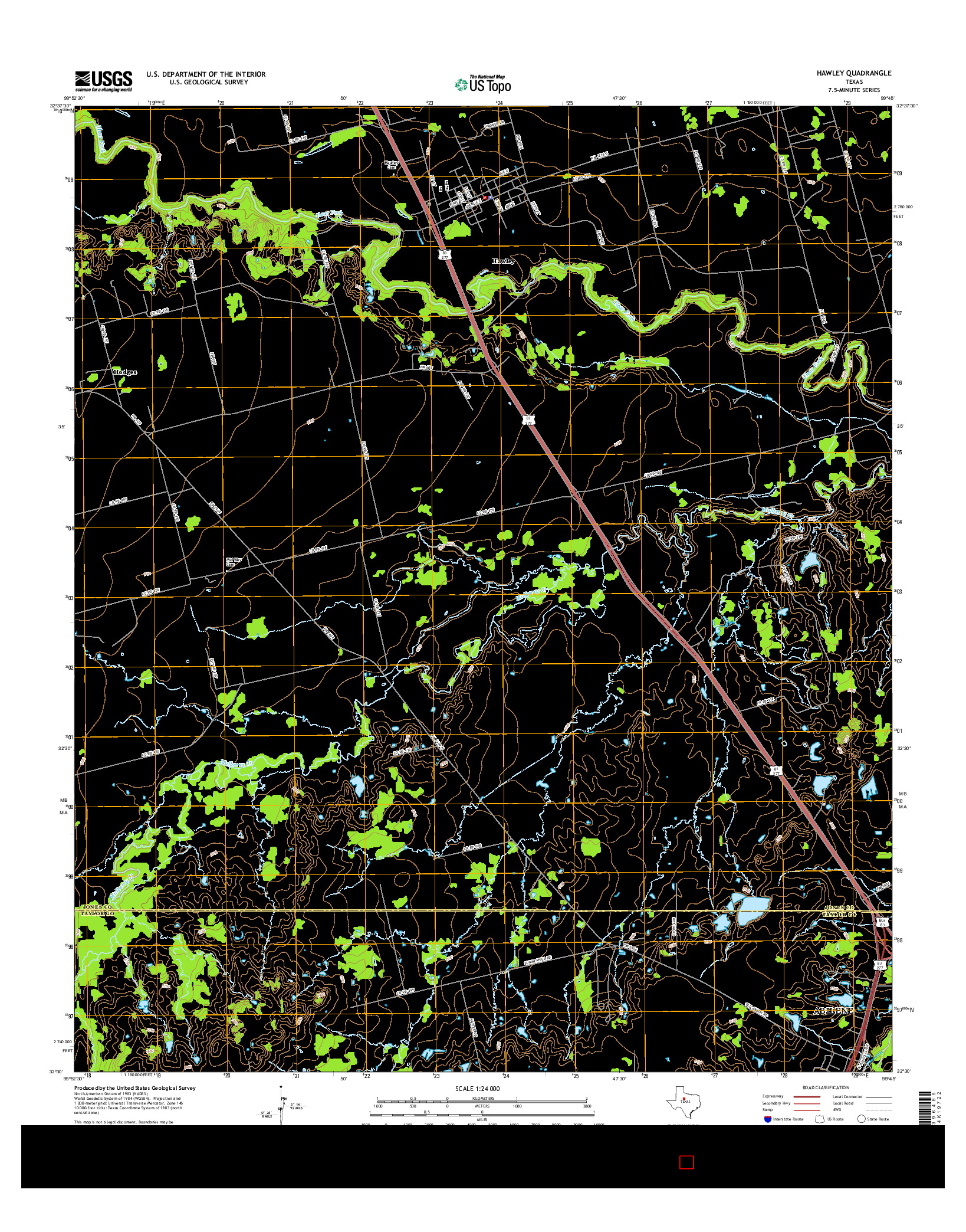 USGS US TOPO 7.5-MINUTE MAP FOR HAWLEY, TX 2016