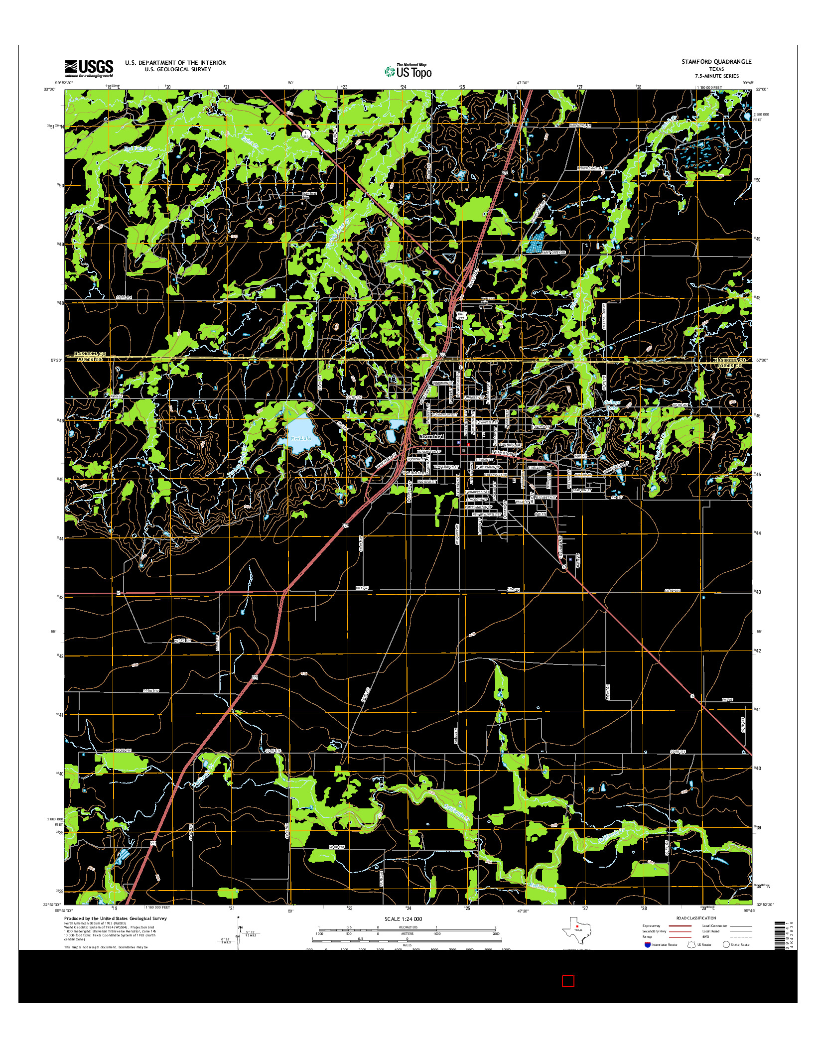 USGS US TOPO 7.5-MINUTE MAP FOR STAMFORD, TX 2016