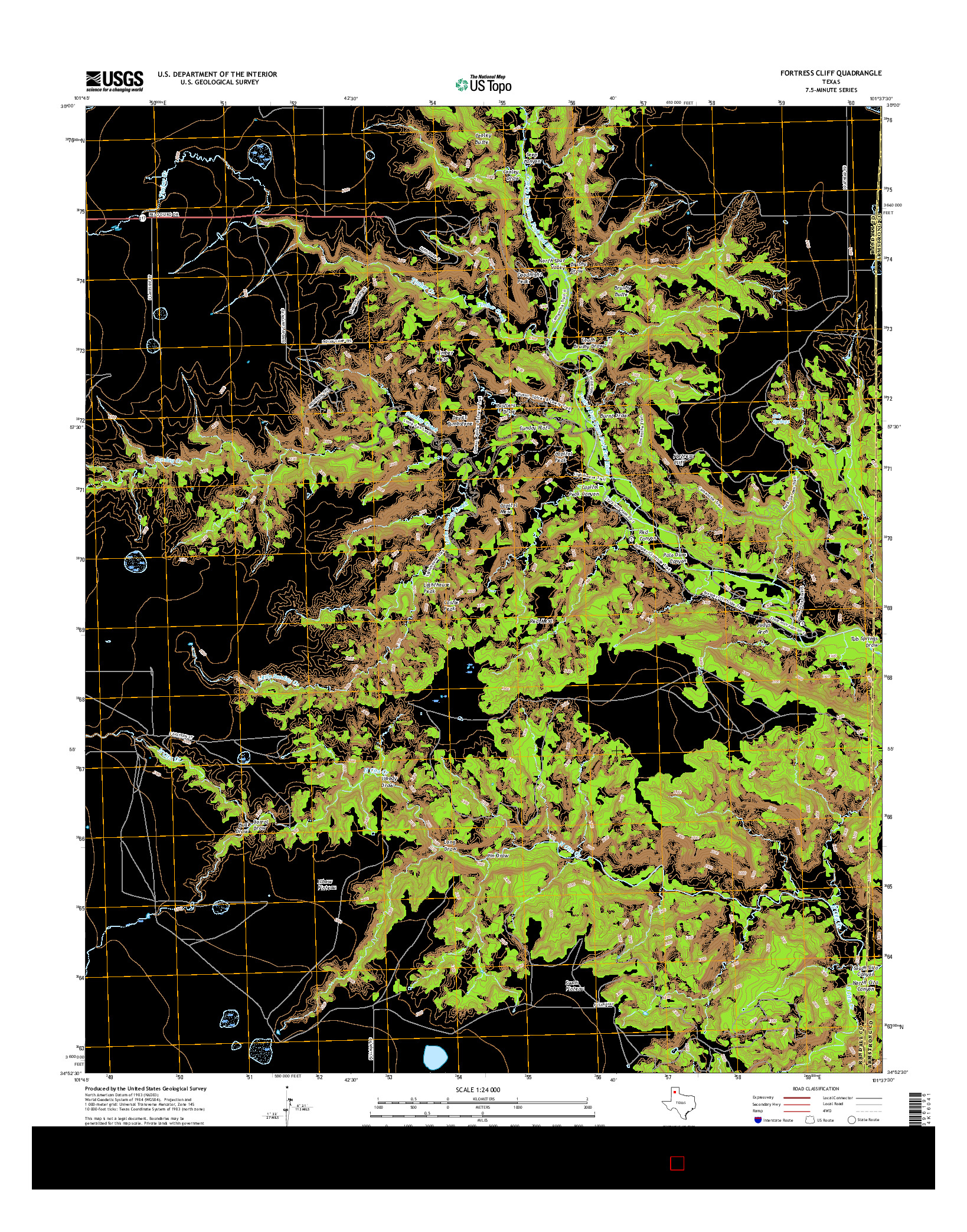 USGS US TOPO 7.5-MINUTE MAP FOR FORTRESS CLIFF, TX 2016