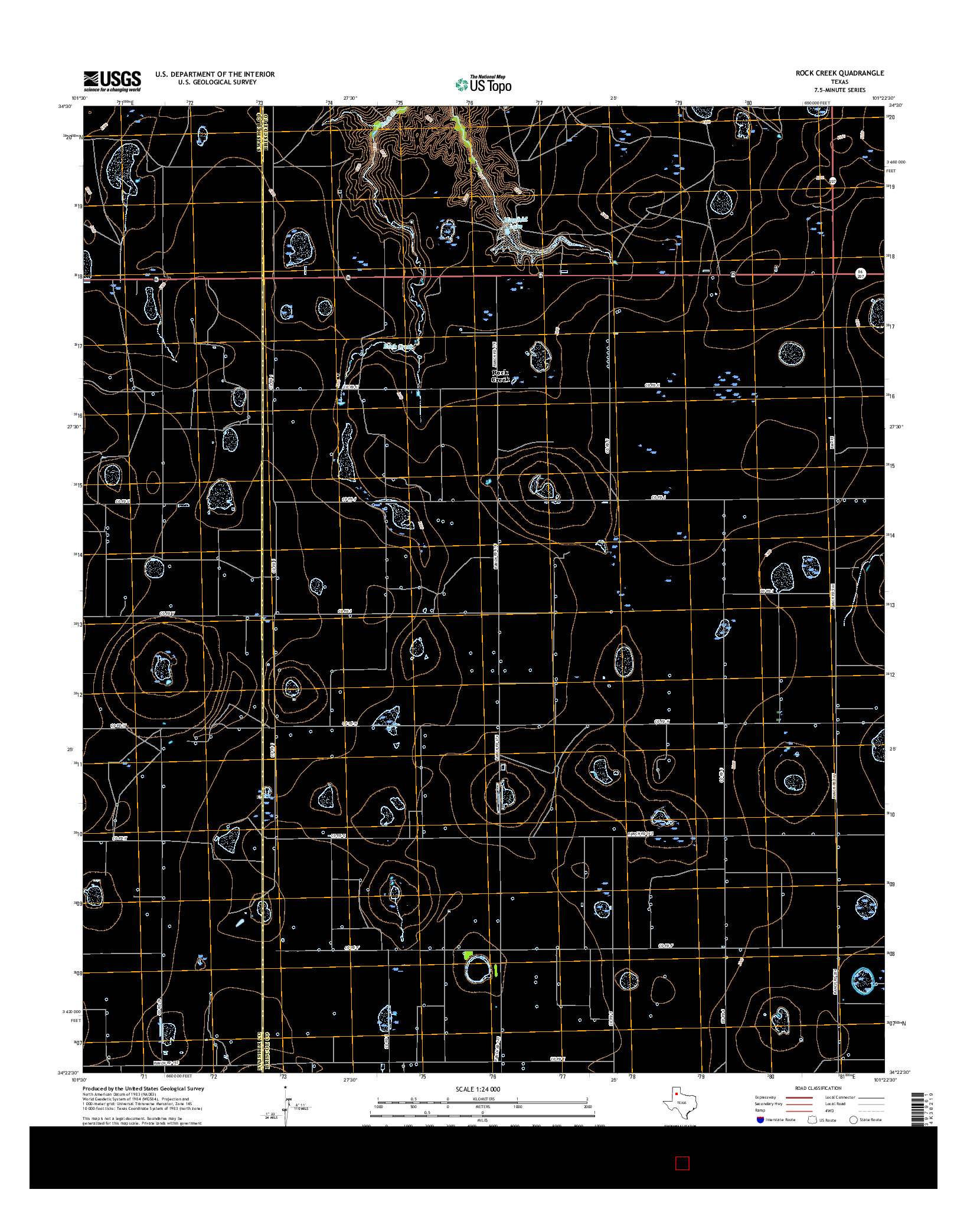 USGS US TOPO 7.5-MINUTE MAP FOR ROCK CREEK, TX 2016