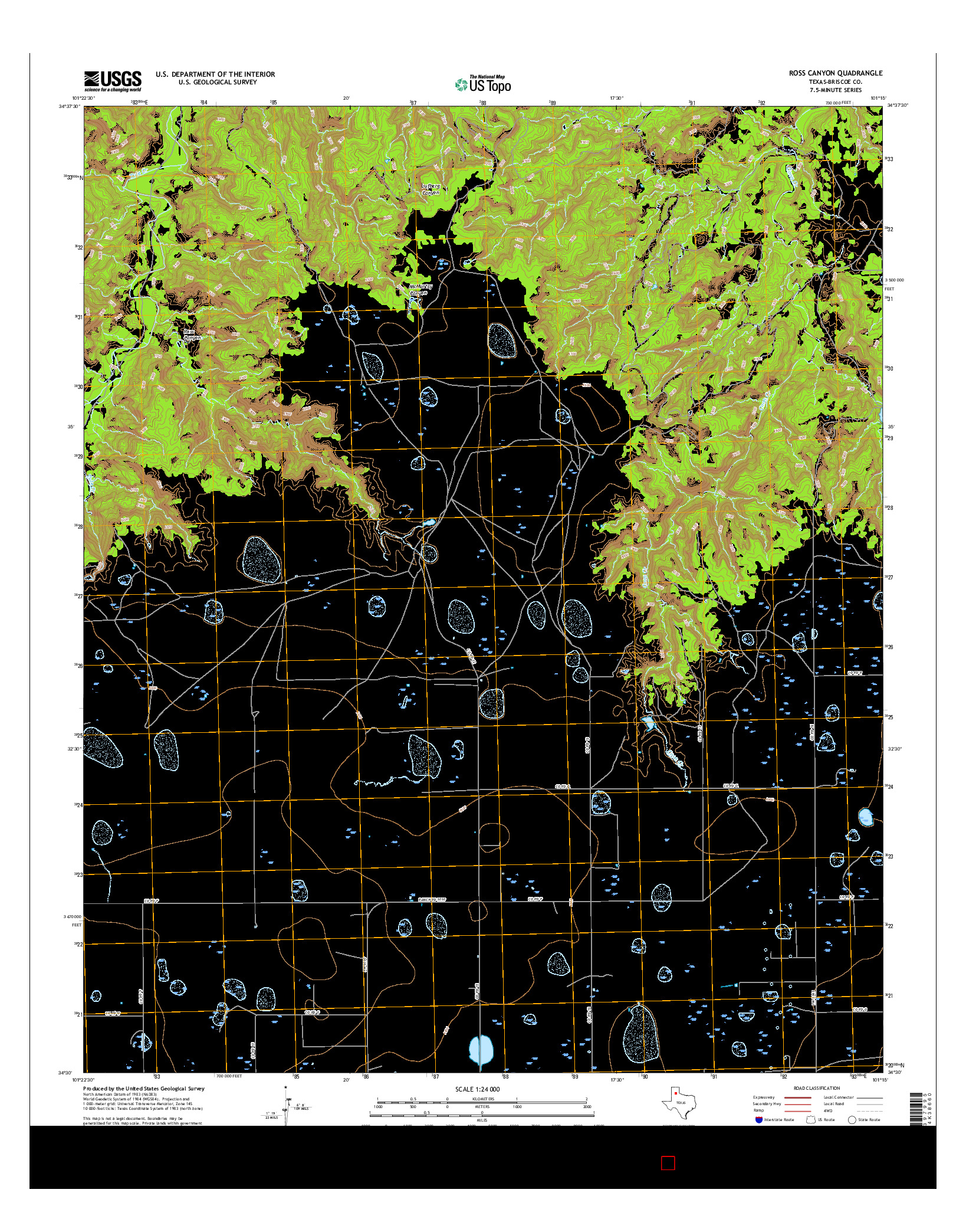 USGS US TOPO 7.5-MINUTE MAP FOR ROSS CANYON, TX 2016