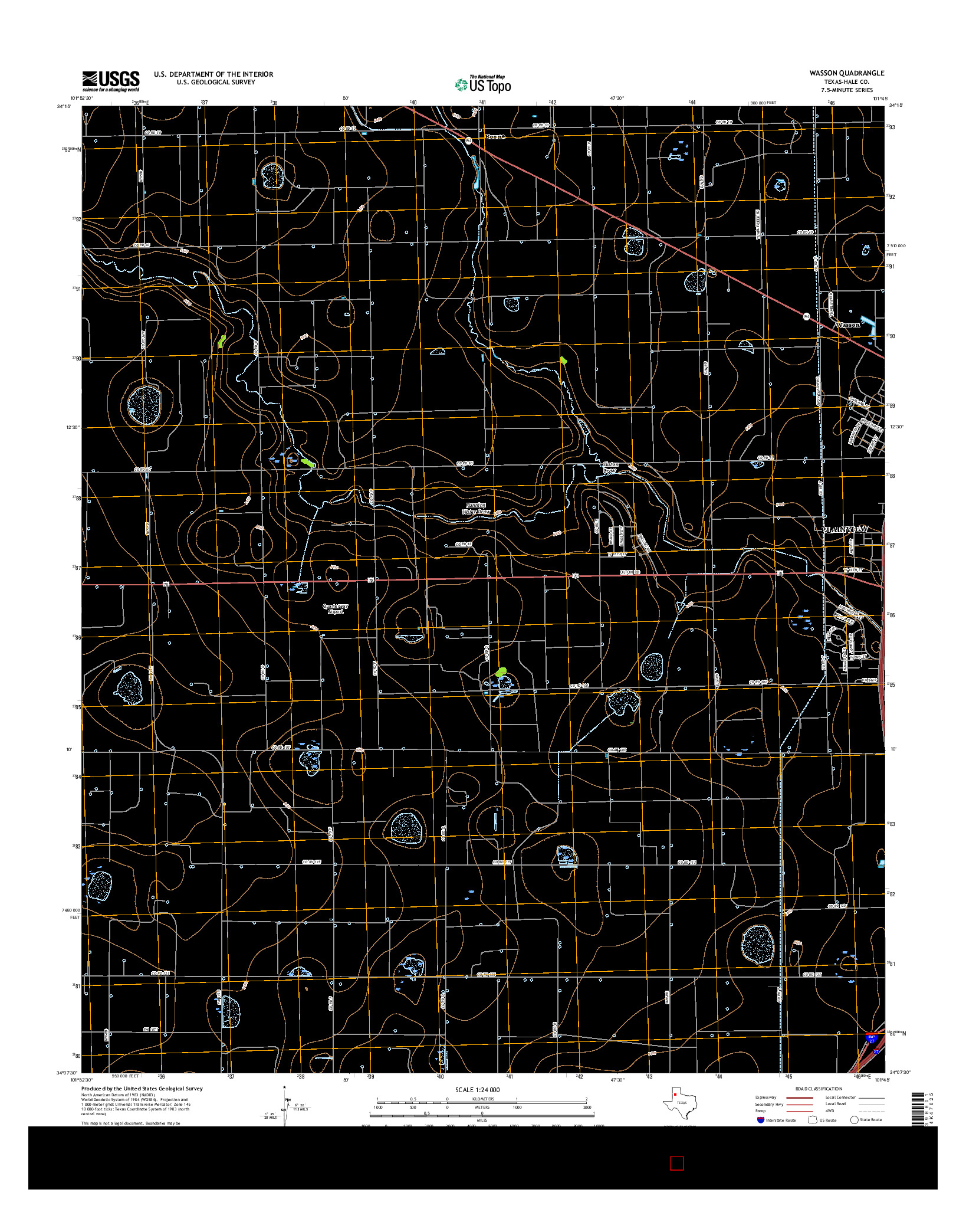 USGS US TOPO 7.5-MINUTE MAP FOR WASSON, TX 2016