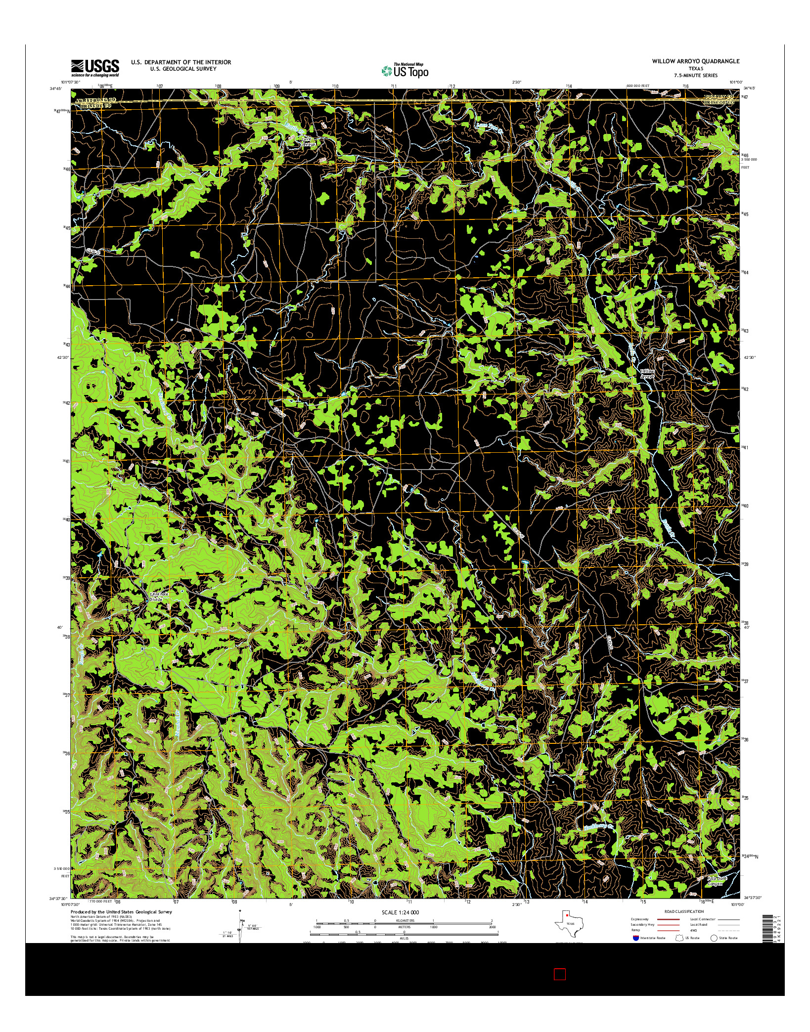 USGS US TOPO 7.5-MINUTE MAP FOR WILLOW ARROYO, TX 2016