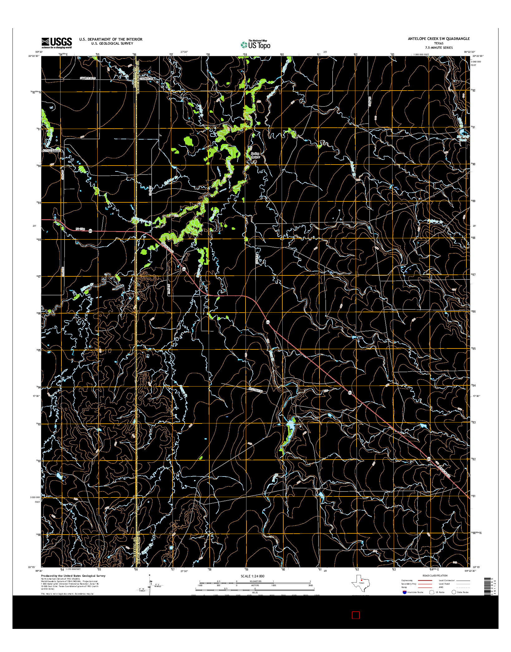 USGS US TOPO 7.5-MINUTE MAP FOR ANTELOPE CREEK SW, TX 2016