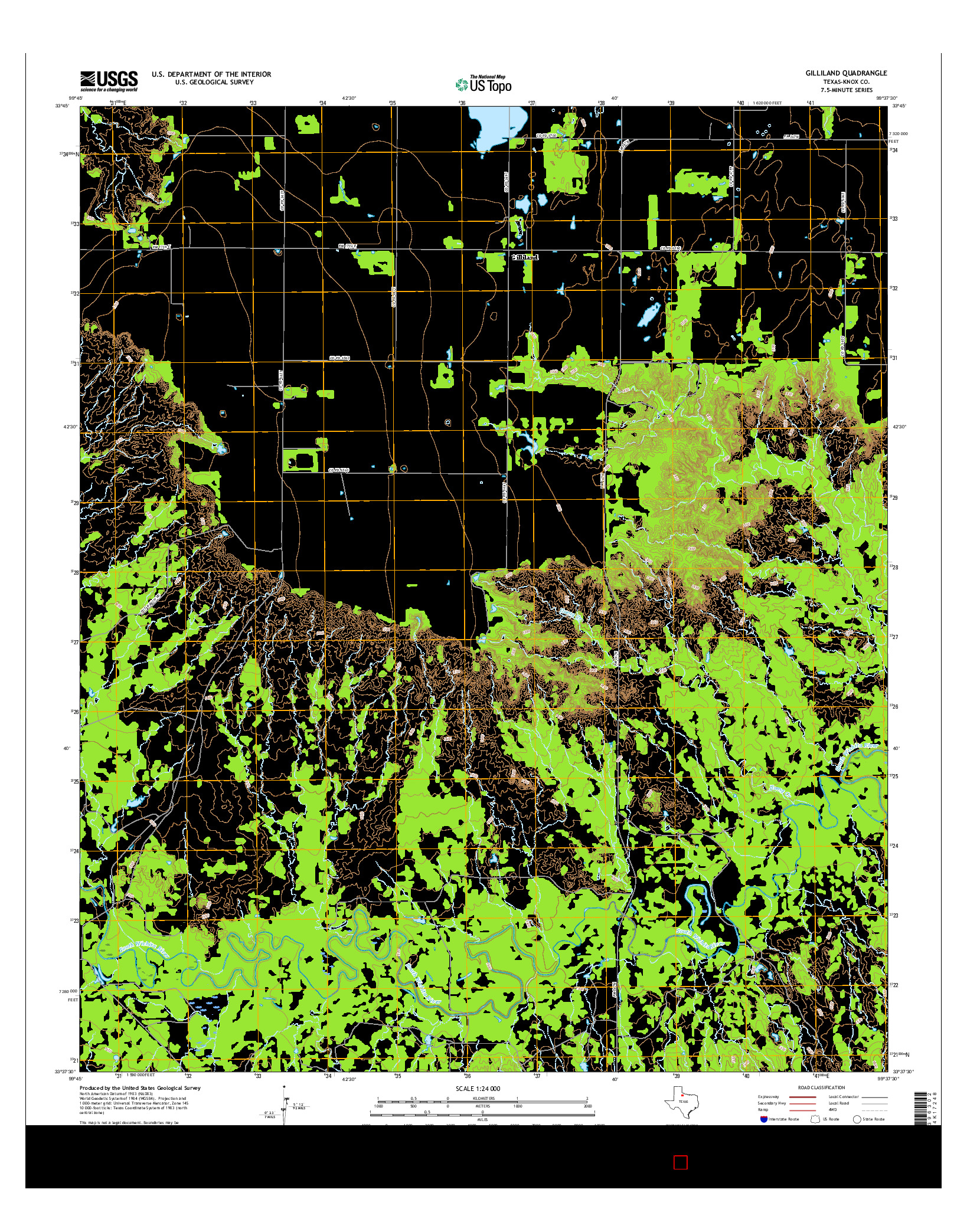 USGS US TOPO 7.5-MINUTE MAP FOR GILLILAND, TX 2016