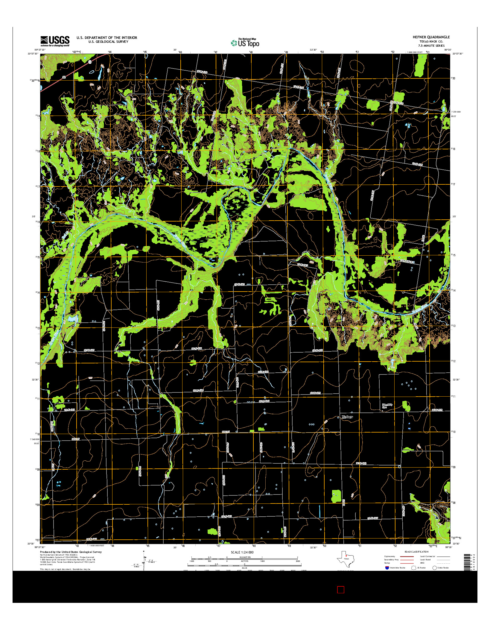 USGS US TOPO 7.5-MINUTE MAP FOR HEFNER, TX 2016