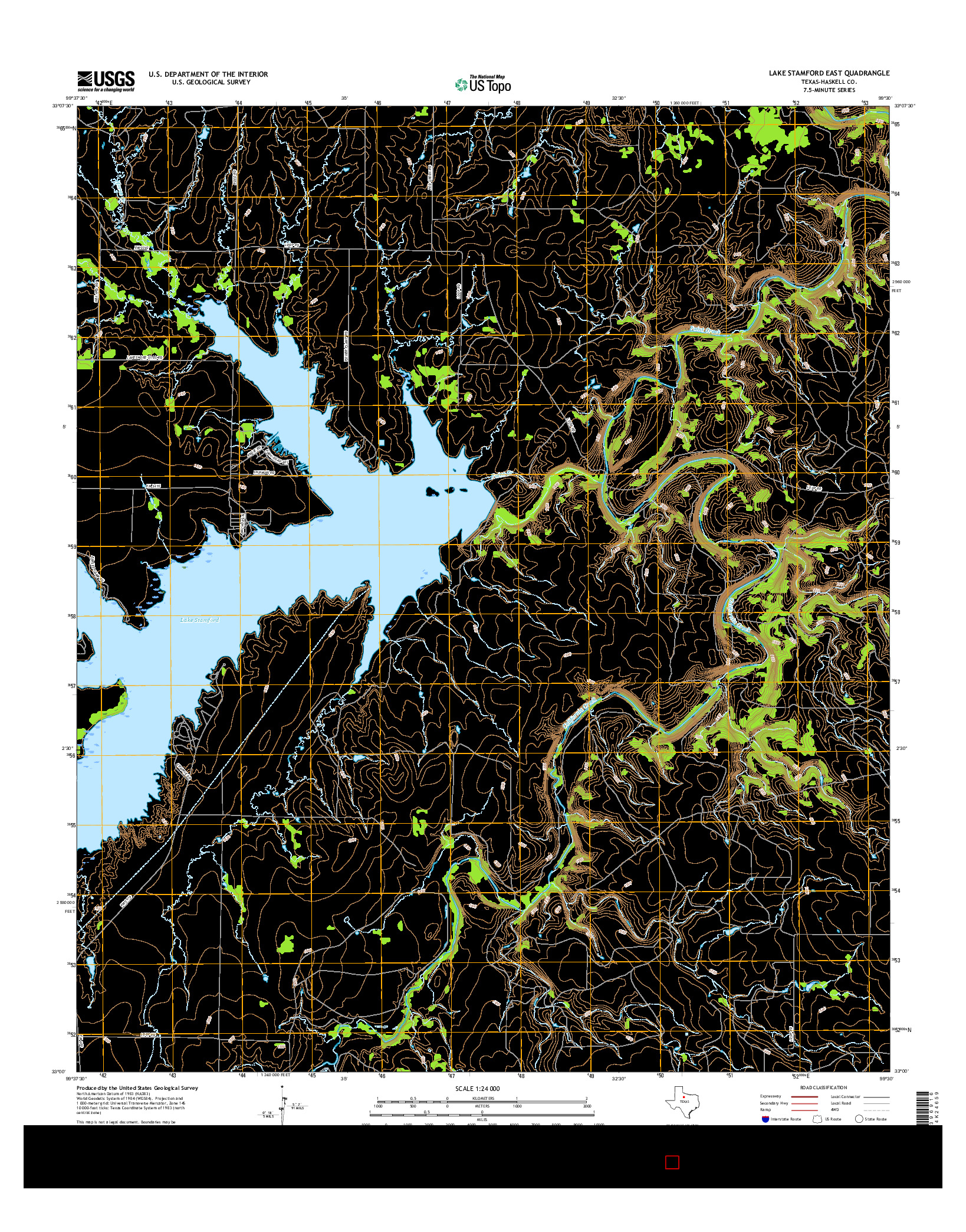 USGS US TOPO 7.5-MINUTE MAP FOR LAKE STAMFORD EAST, TX 2016