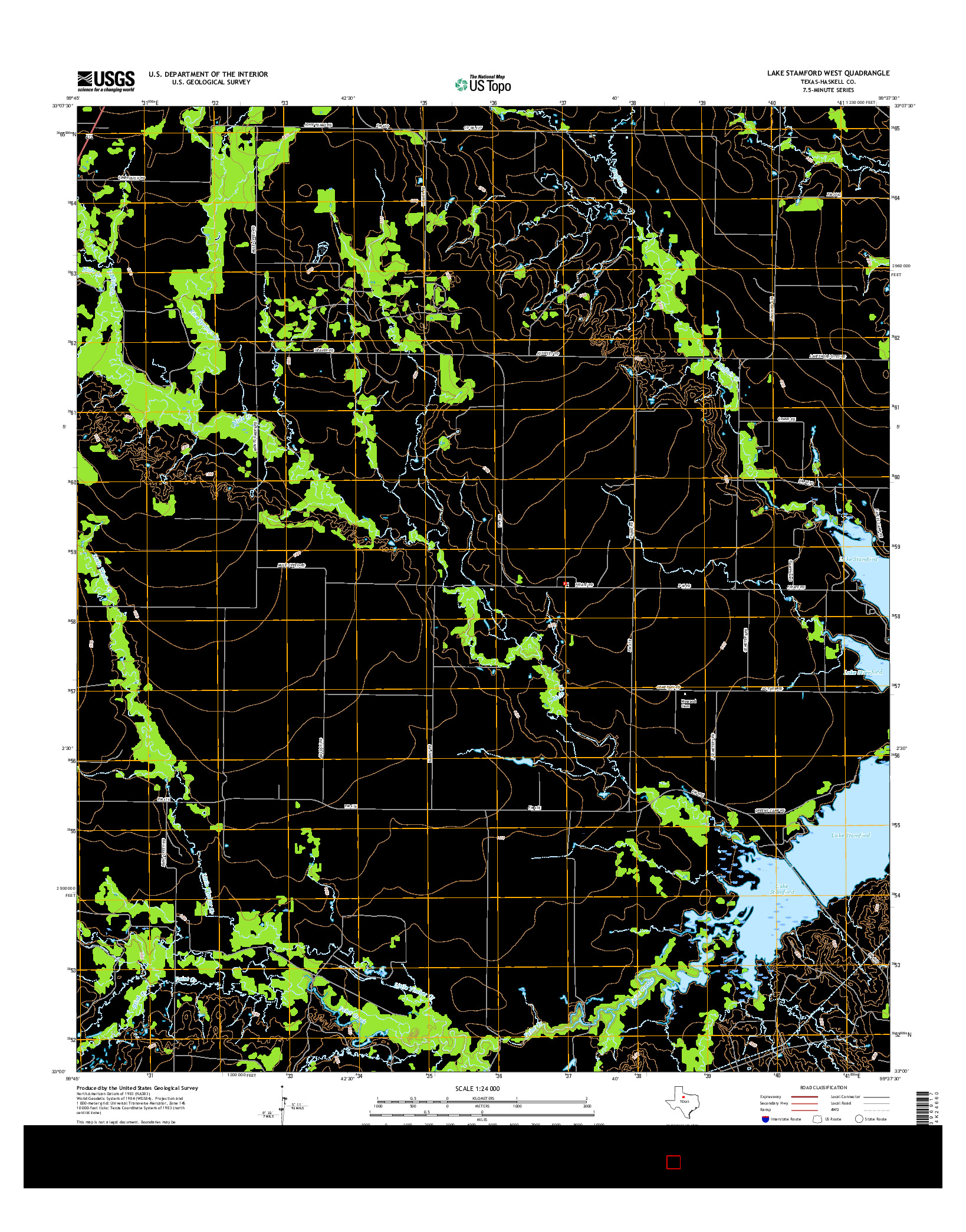 USGS US TOPO 7.5-MINUTE MAP FOR LAKE STAMFORD WEST, TX 2016