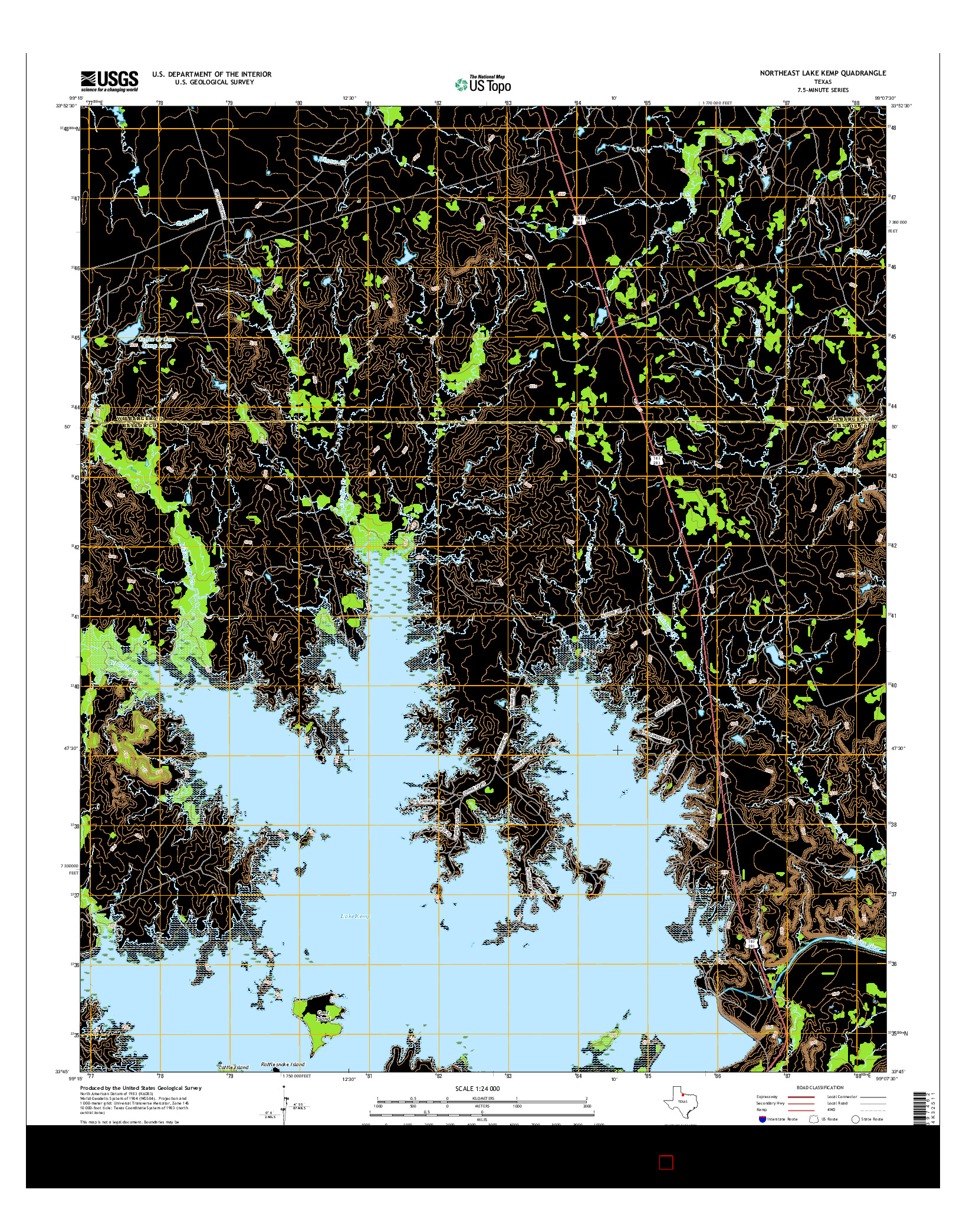 USGS US TOPO 7.5-MINUTE MAP FOR NORTHEAST LAKE KEMP, TX 2016