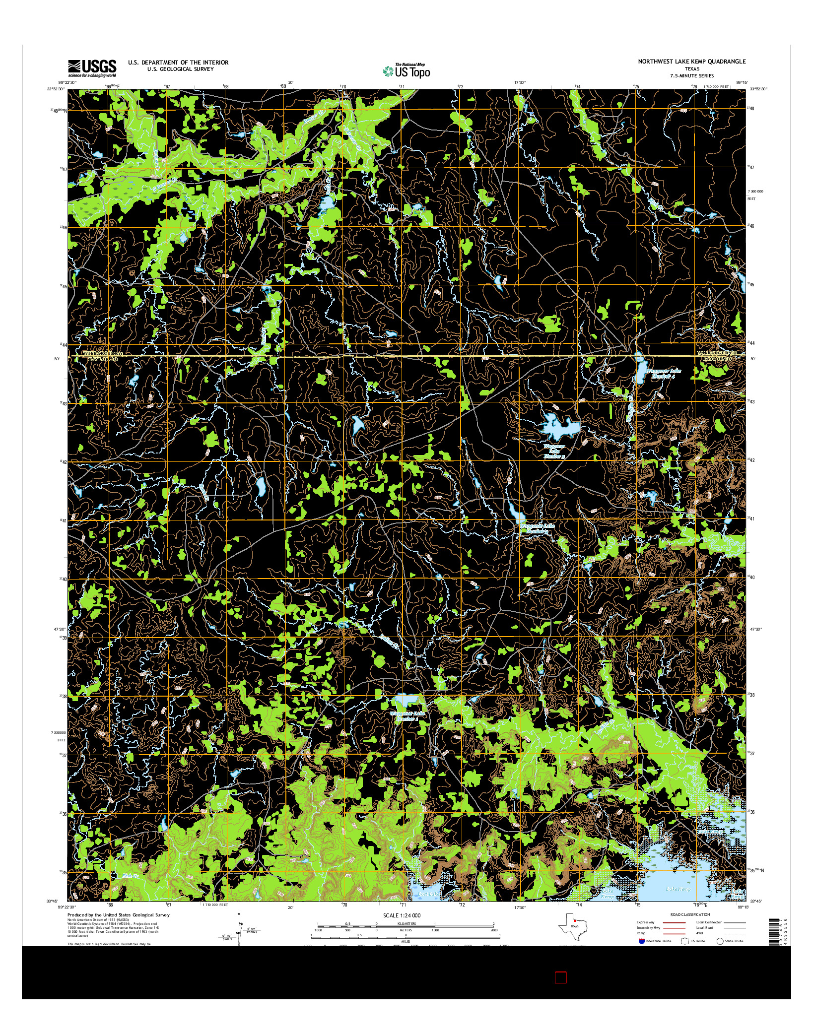 USGS US TOPO 7.5-MINUTE MAP FOR NORTHWEST LAKE KEMP, TX 2016