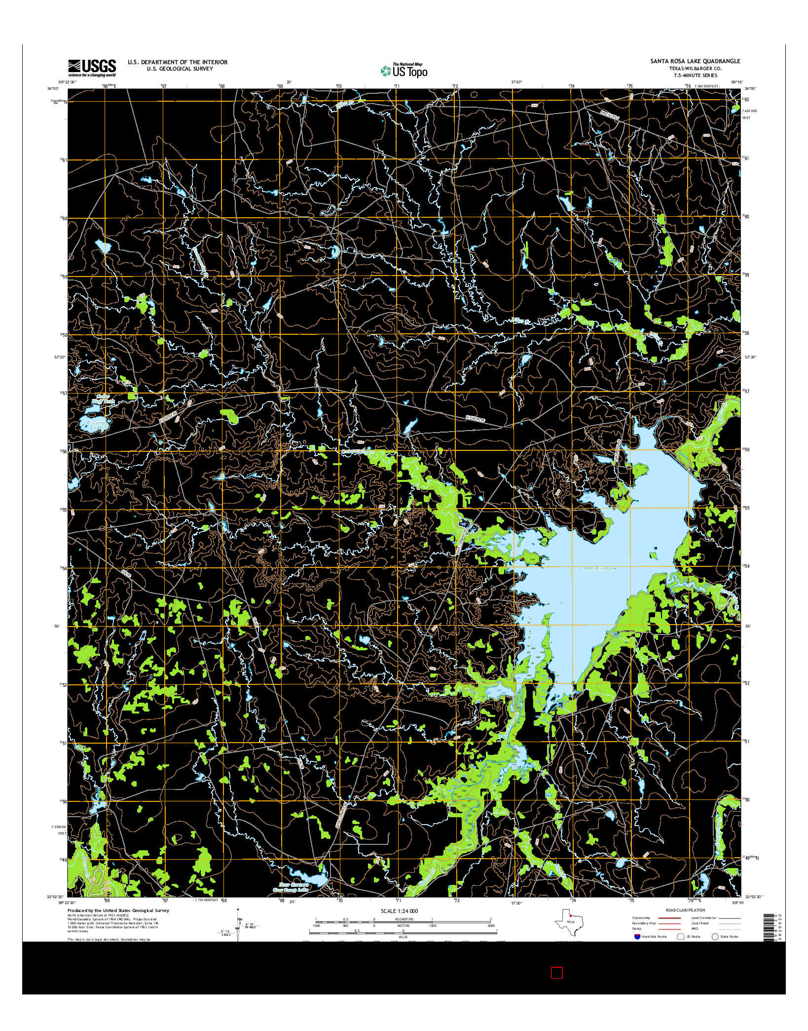 USGS US TOPO 7.5-MINUTE MAP FOR SANTA ROSA LAKE, TX 2016