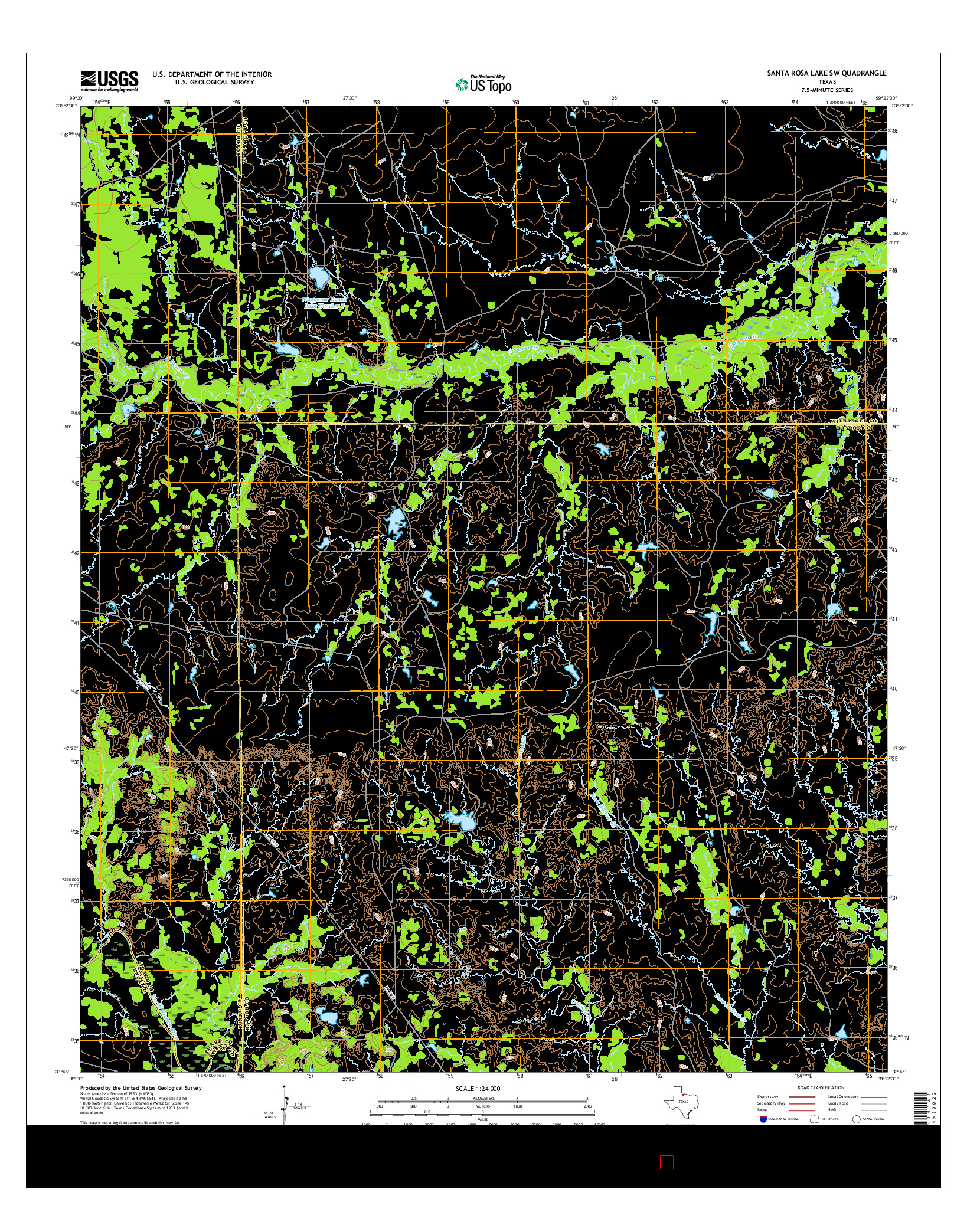 USGS US TOPO 7.5-MINUTE MAP FOR SANTA ROSA LAKE SW, TX 2016