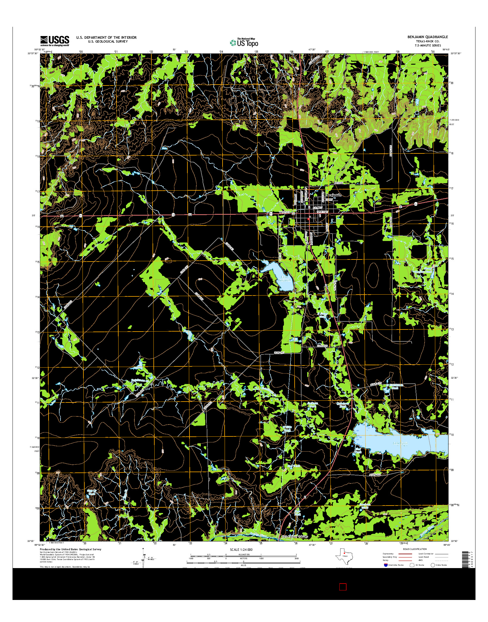 USGS US TOPO 7.5-MINUTE MAP FOR BENJAMIN, TX 2016