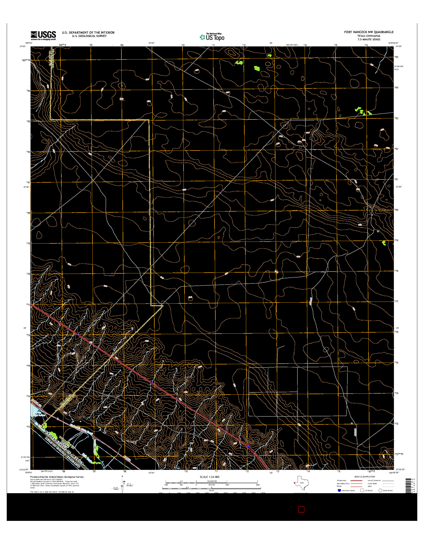 USGS US TOPO 7.5-MINUTE MAP FOR FORT HANCOCK NW, TX-CHH 2016