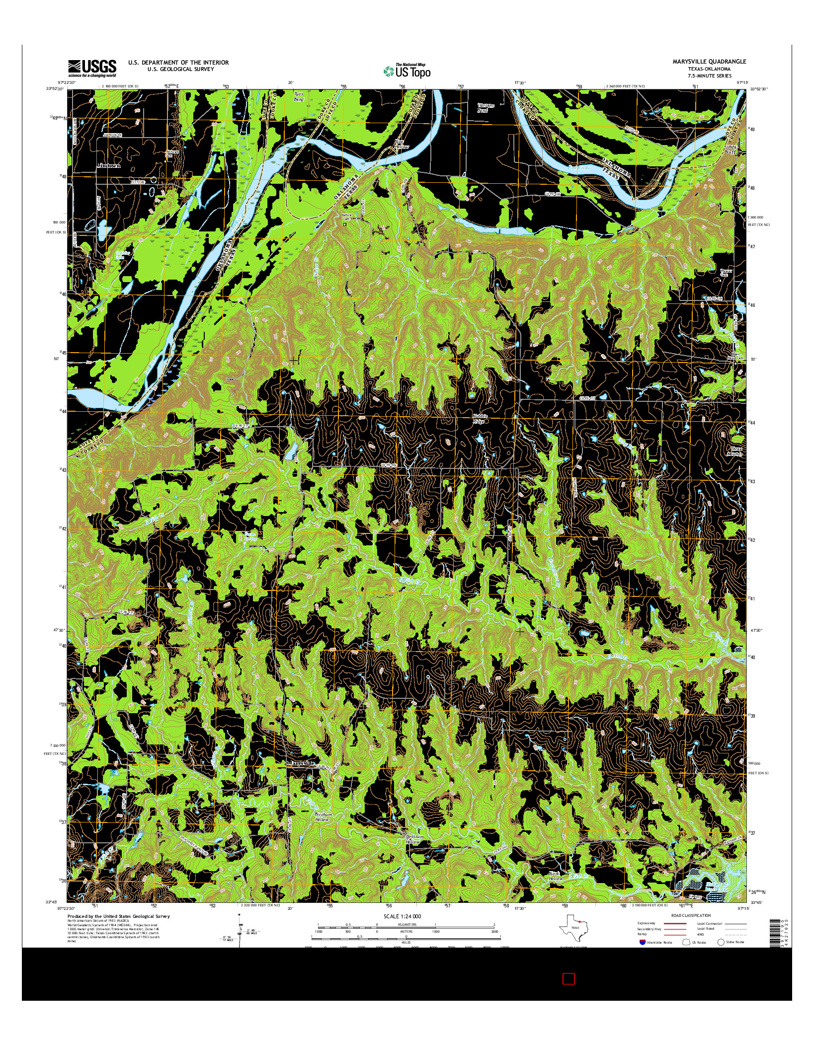 USGS US TOPO 7.5-MINUTE MAP FOR MARYSVILLE, TX-OK 2016