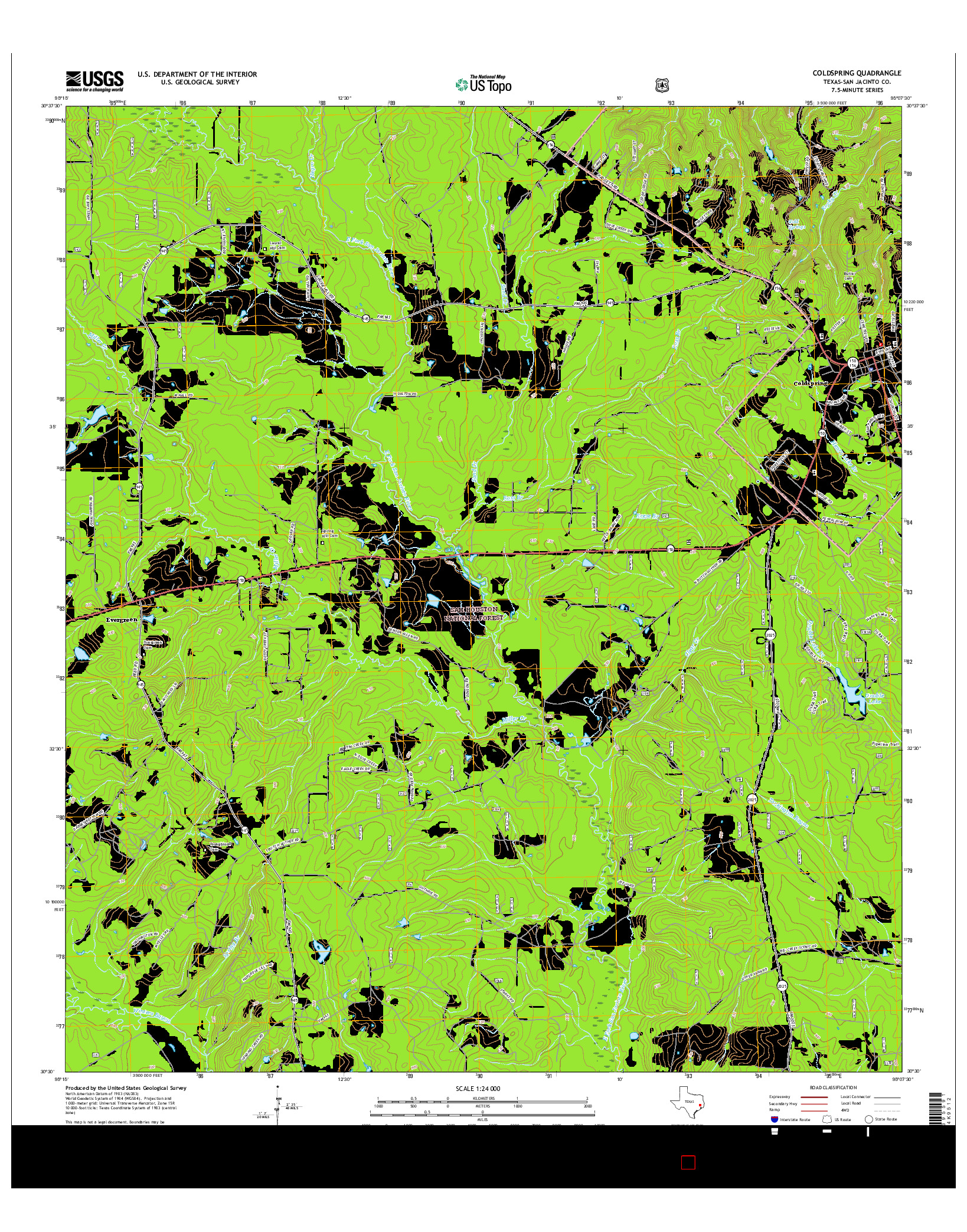 USGS US TOPO 7.5-MINUTE MAP FOR COLDSPRING, TX 2016