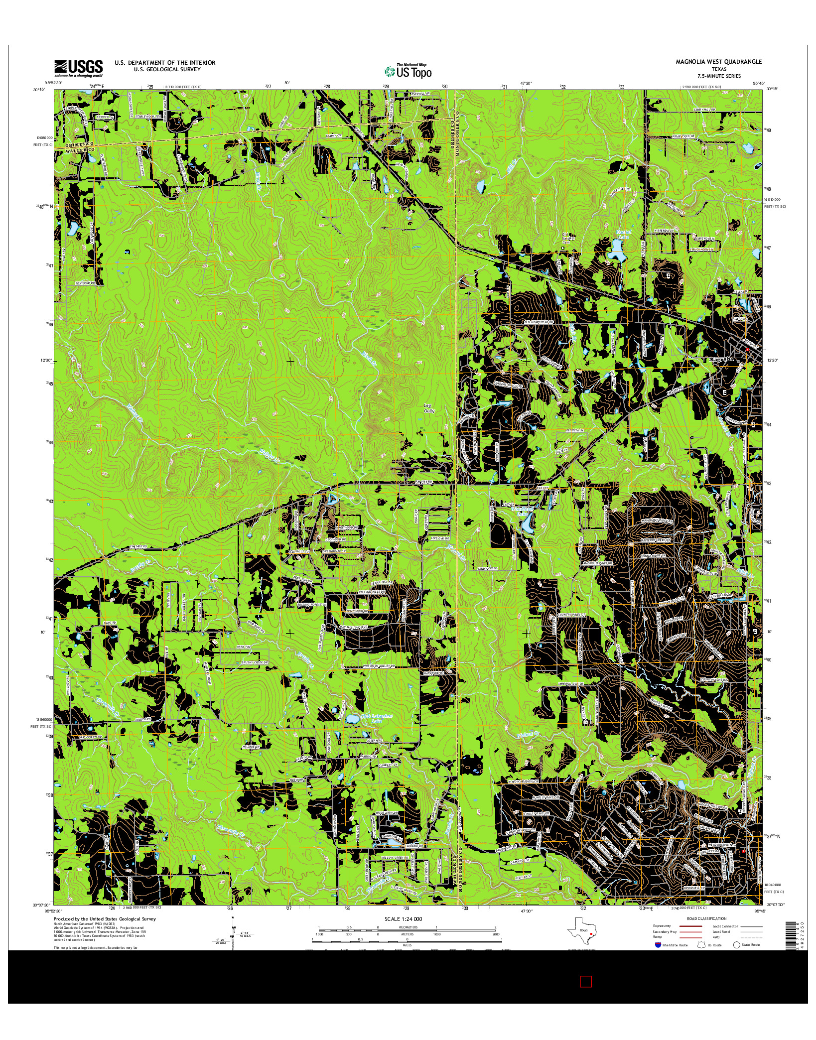 USGS US TOPO 7.5-MINUTE MAP FOR MAGNOLIA WEST, TX 2016