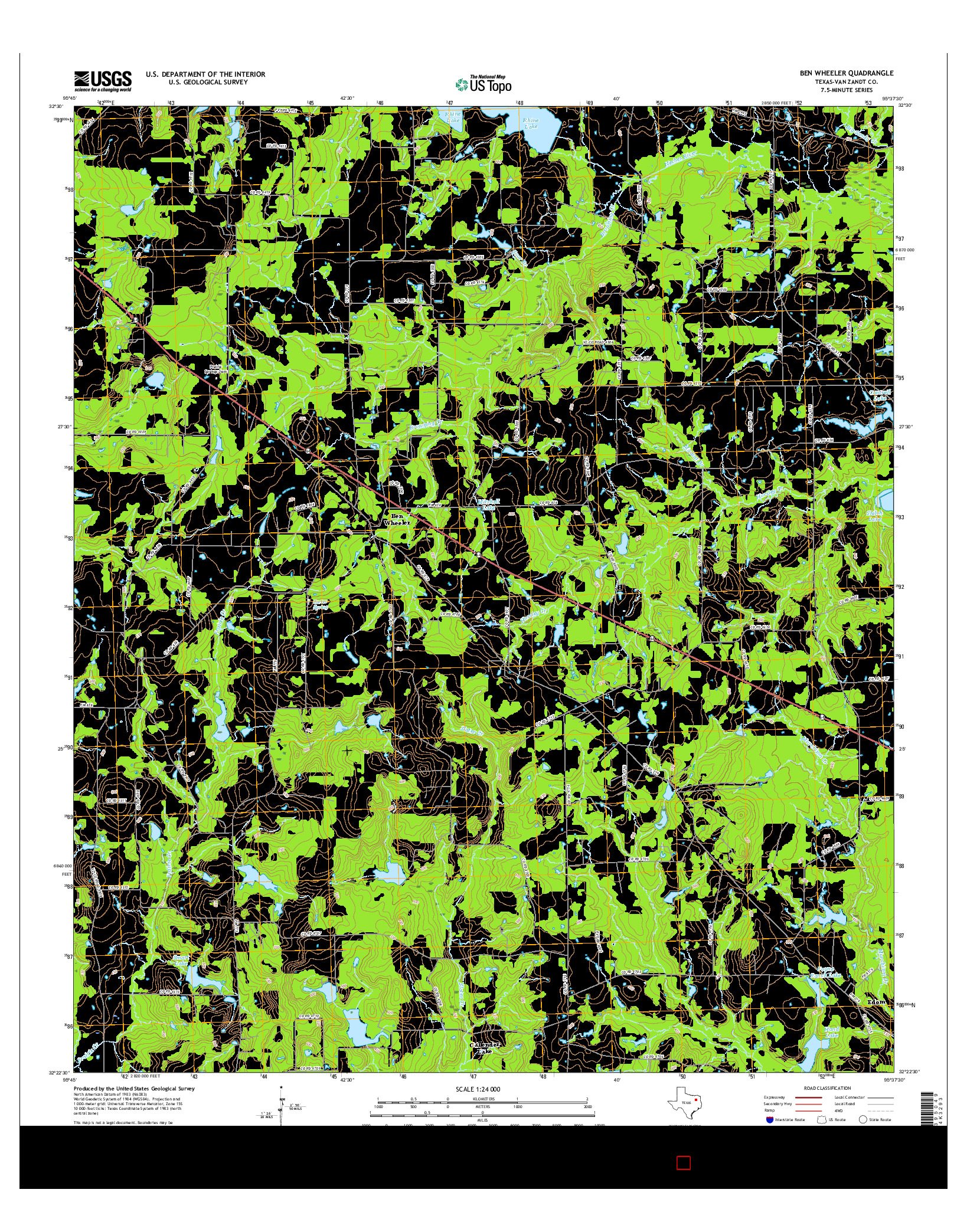 USGS US TOPO 7.5-MINUTE MAP FOR BEN WHEELER, TX 2016