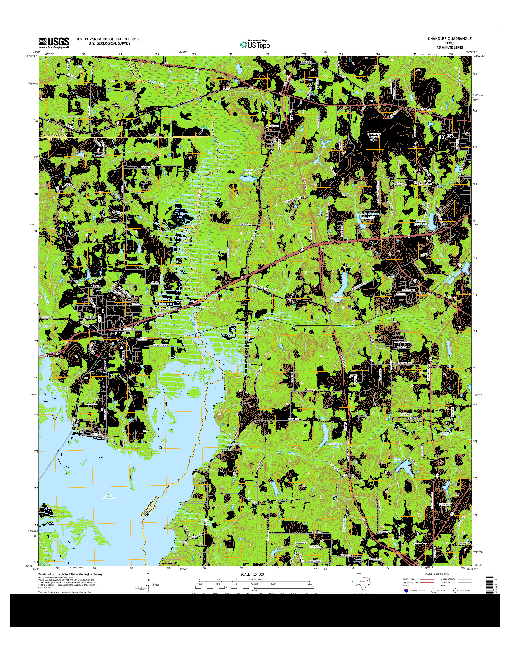 USGS US TOPO 7.5-MINUTE MAP FOR CHANDLER, TX 2016