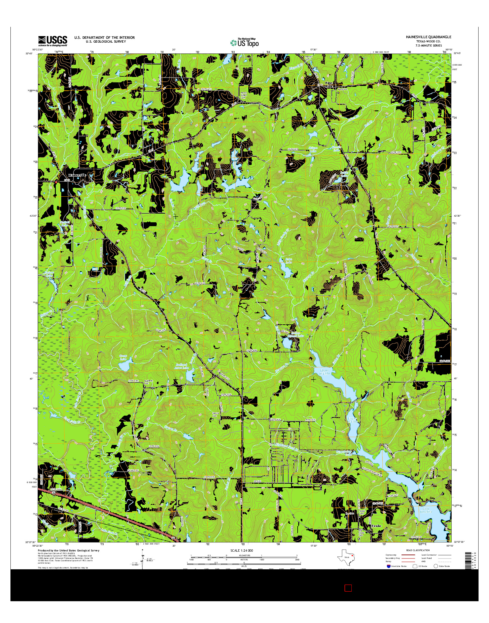 USGS US TOPO 7.5-MINUTE MAP FOR HAINESVILLE, TX 2016