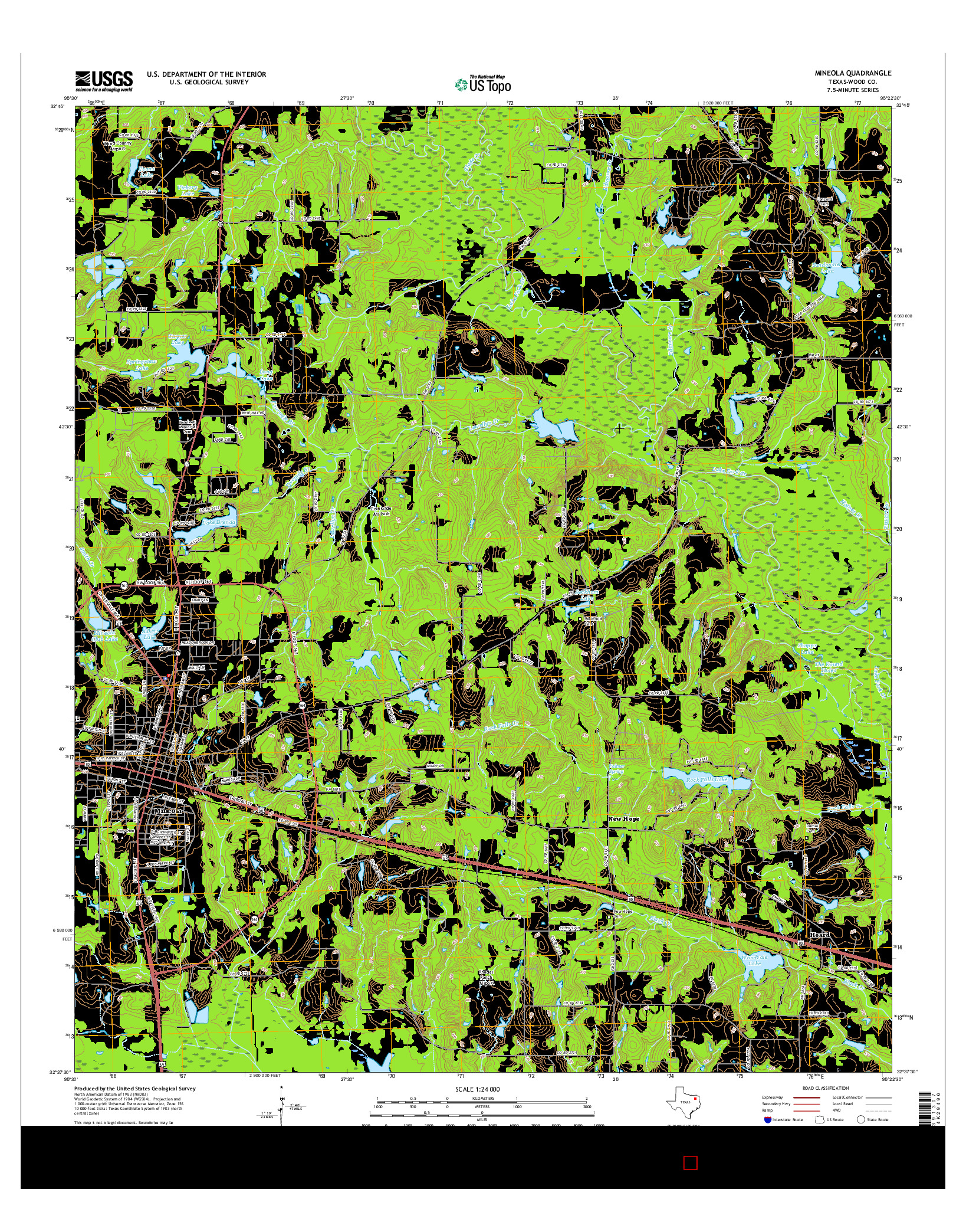 USGS US TOPO 7.5-MINUTE MAP FOR MINEOLA, TX 2016