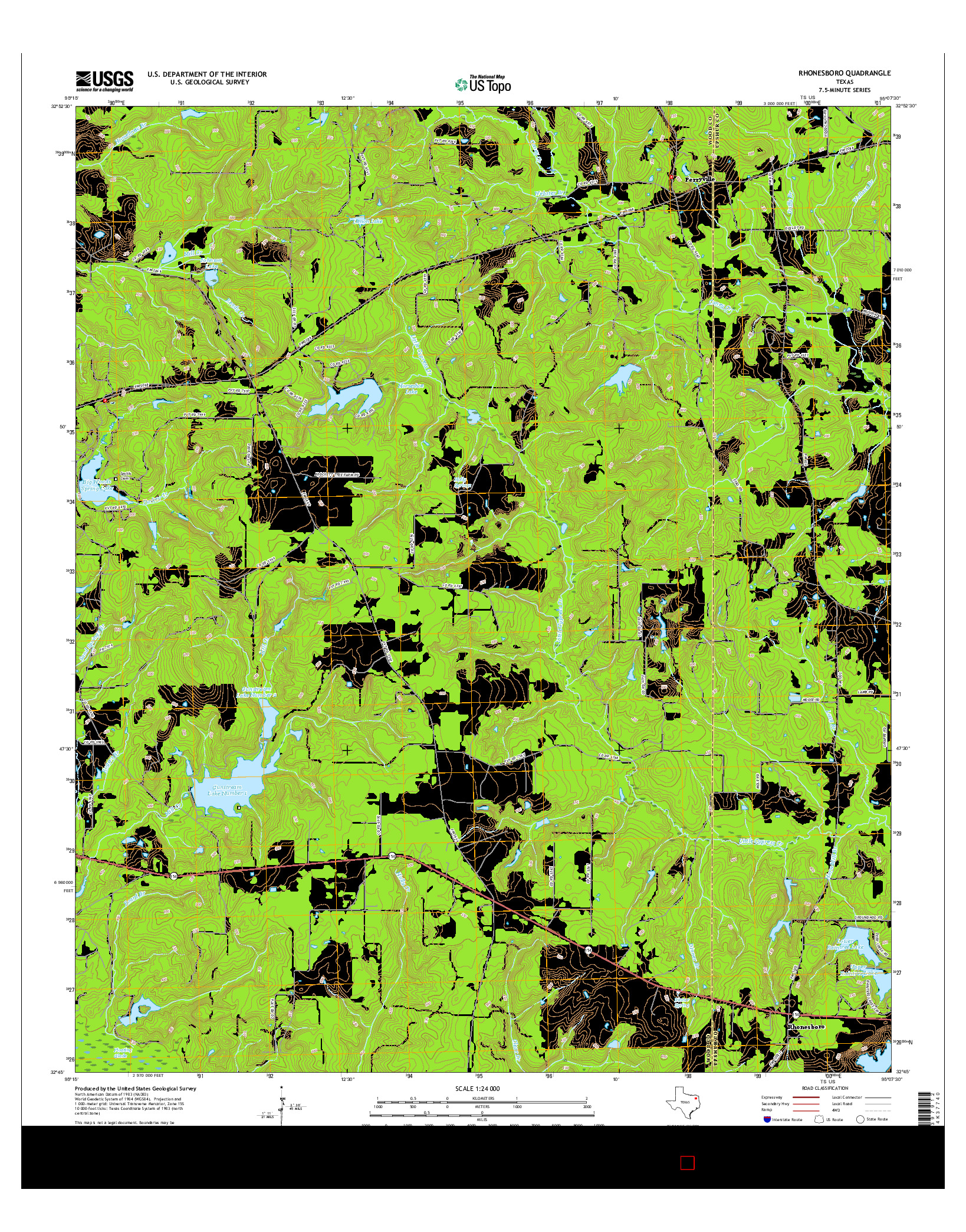 USGS US TOPO 7.5-MINUTE MAP FOR RHONESBORO, TX 2016