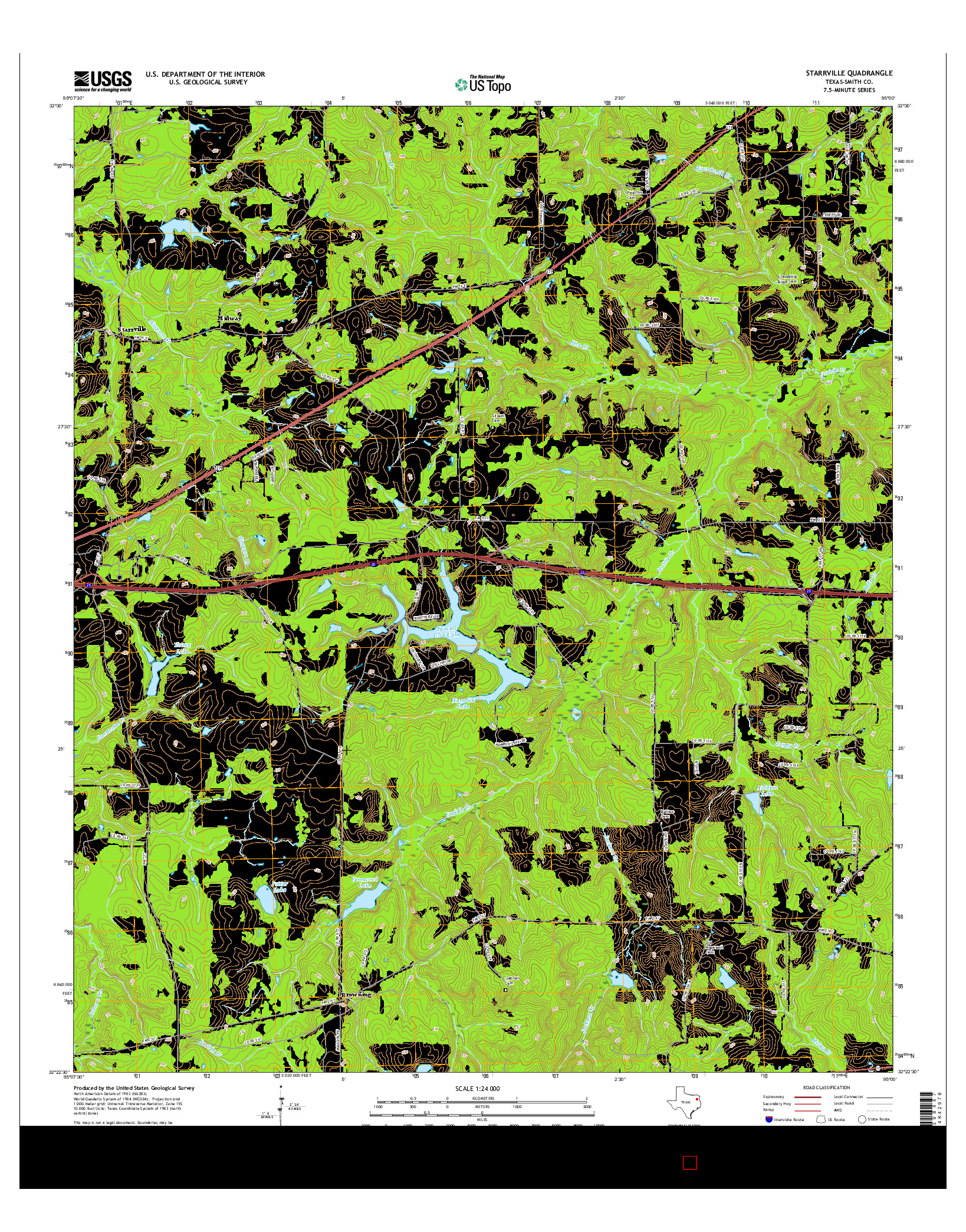 USGS US TOPO 7.5-MINUTE MAP FOR STARRVILLE, TX 2016