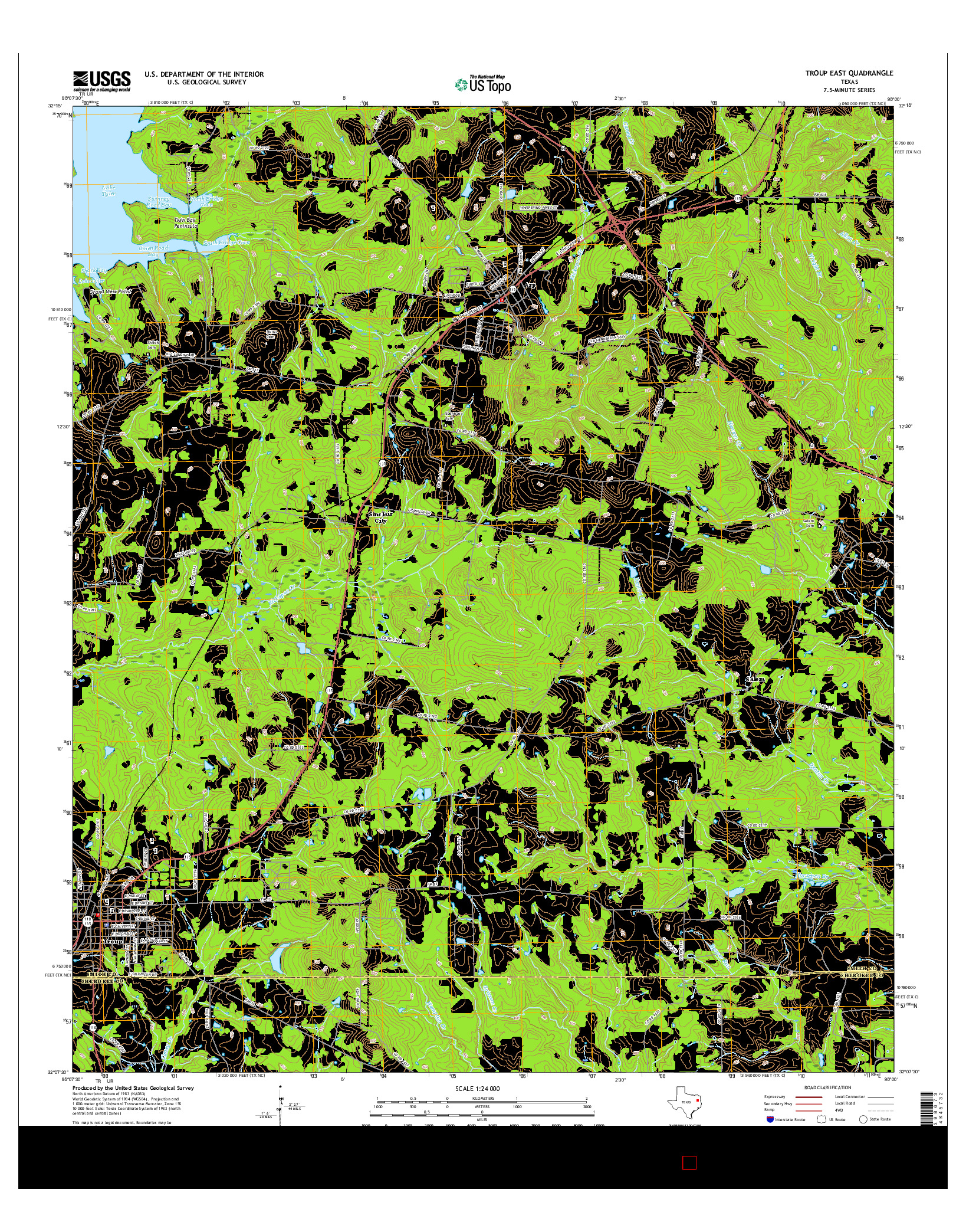 USGS US TOPO 7.5-MINUTE MAP FOR TROUP EAST, TX 2016
