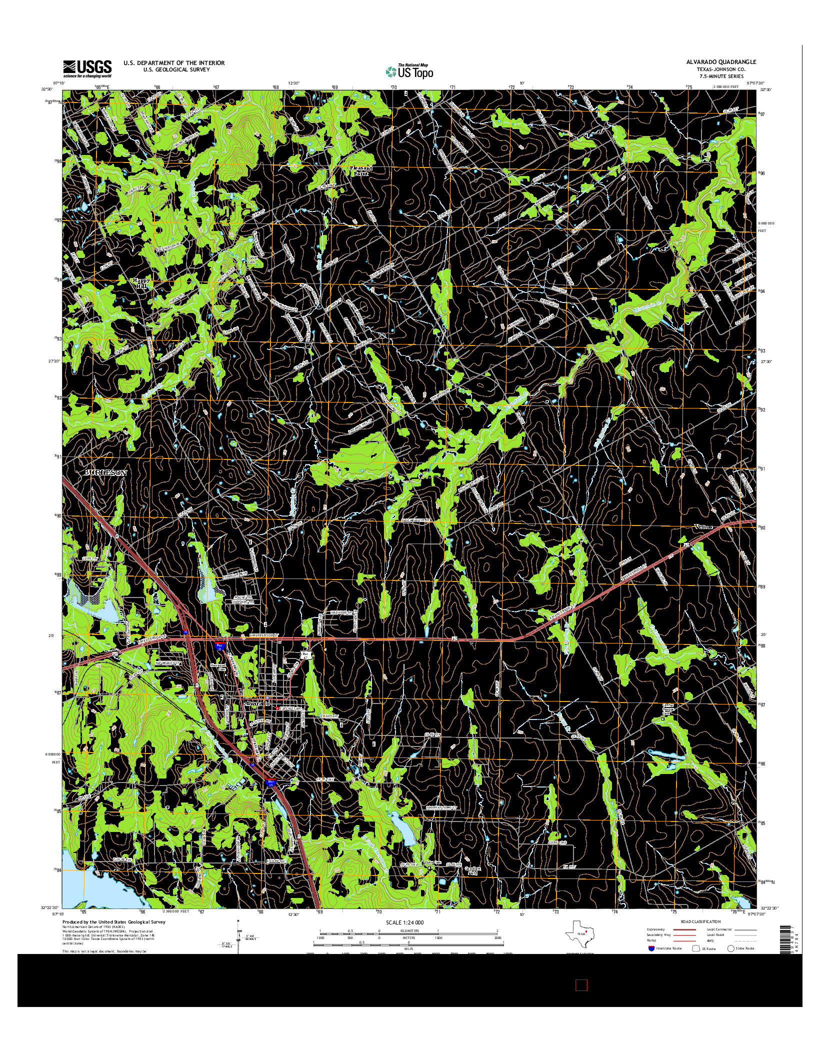 USGS US TOPO 7.5-MINUTE MAP FOR ALVARADO, TX 2016