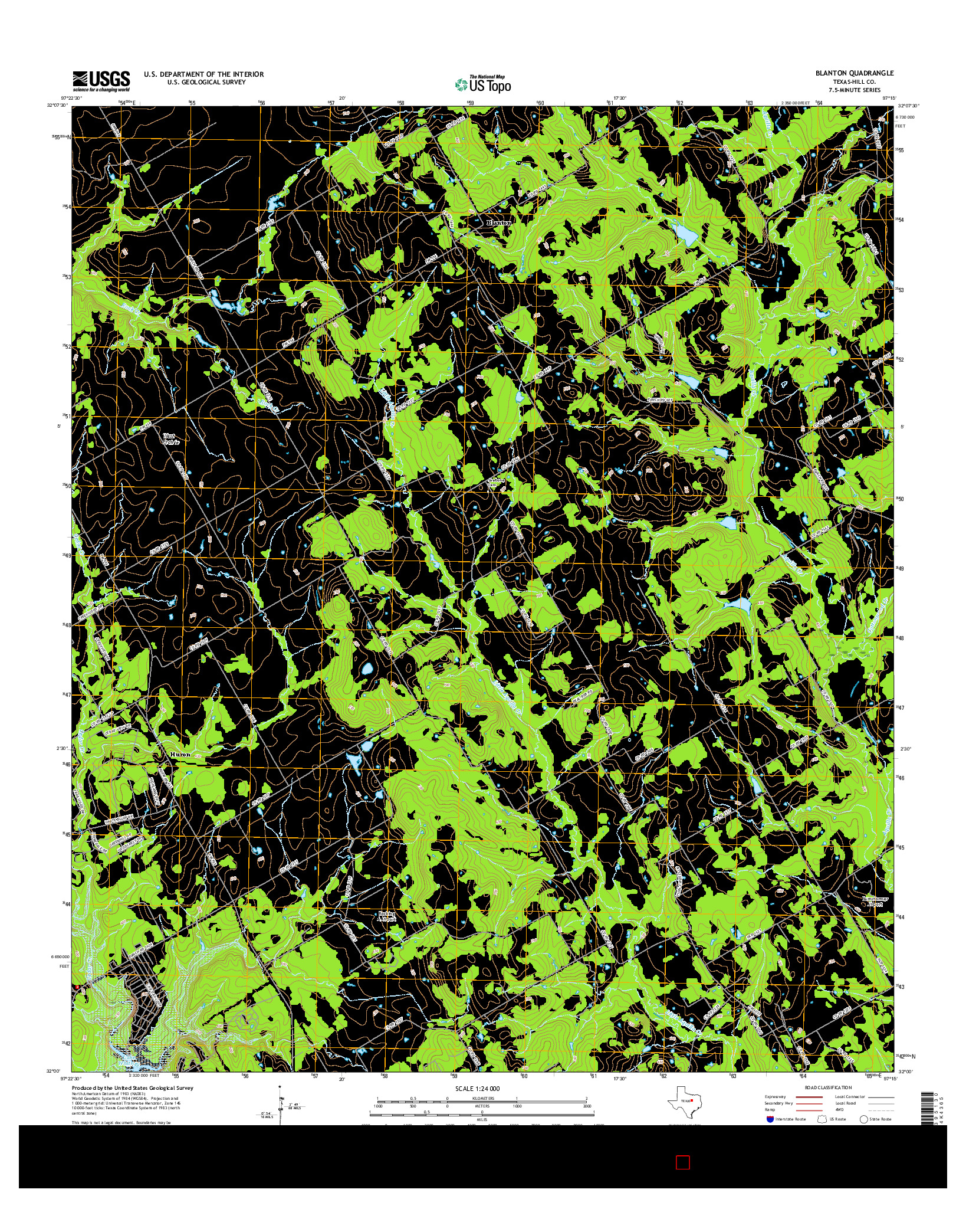 USGS US TOPO 7.5-MINUTE MAP FOR BLANTON, TX 2016