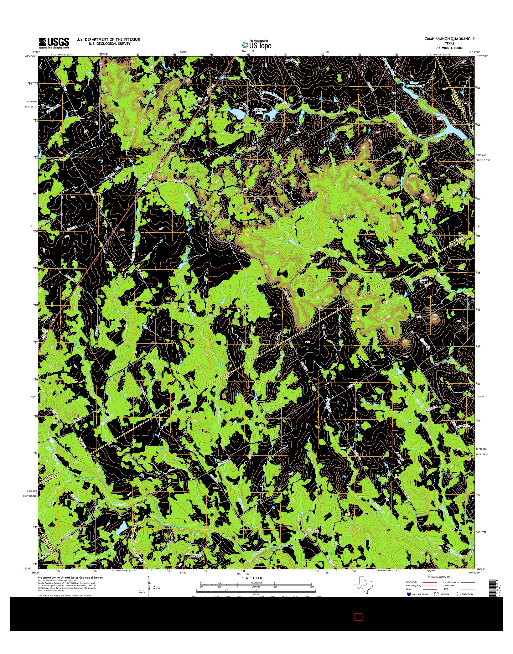 USGS US TOPO 7.5-MINUTE MAP FOR CAMP BRANCH, TX 2016