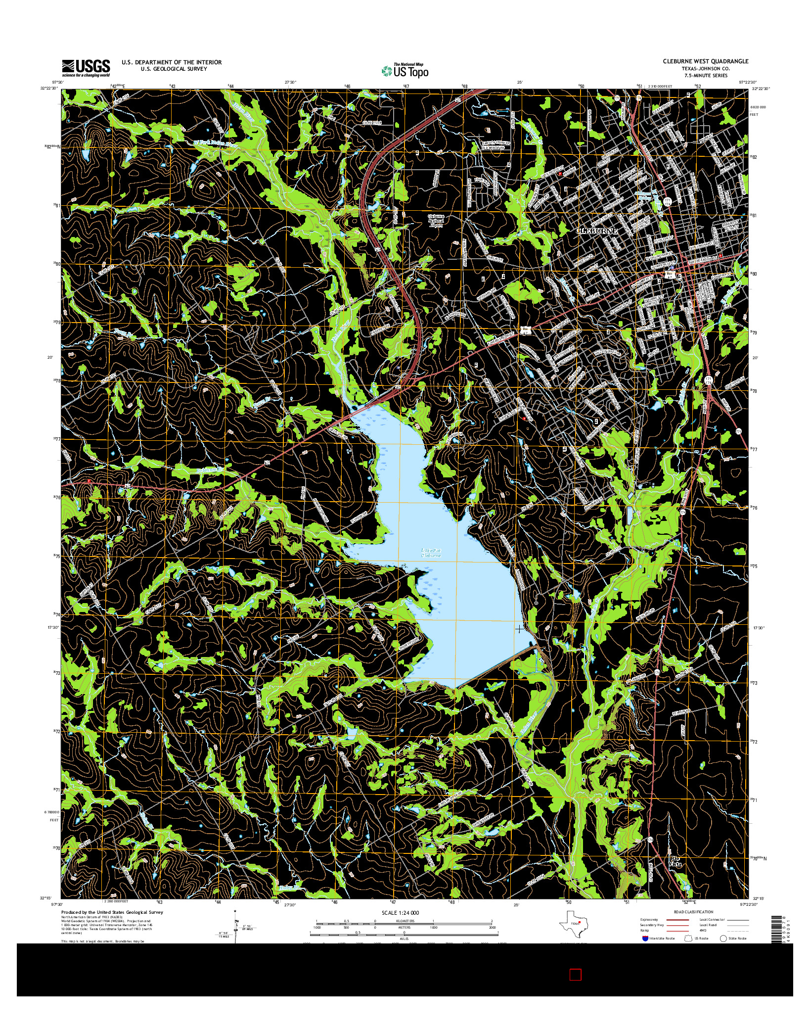 USGS US TOPO 7.5-MINUTE MAP FOR CLEBURNE WEST, TX 2016