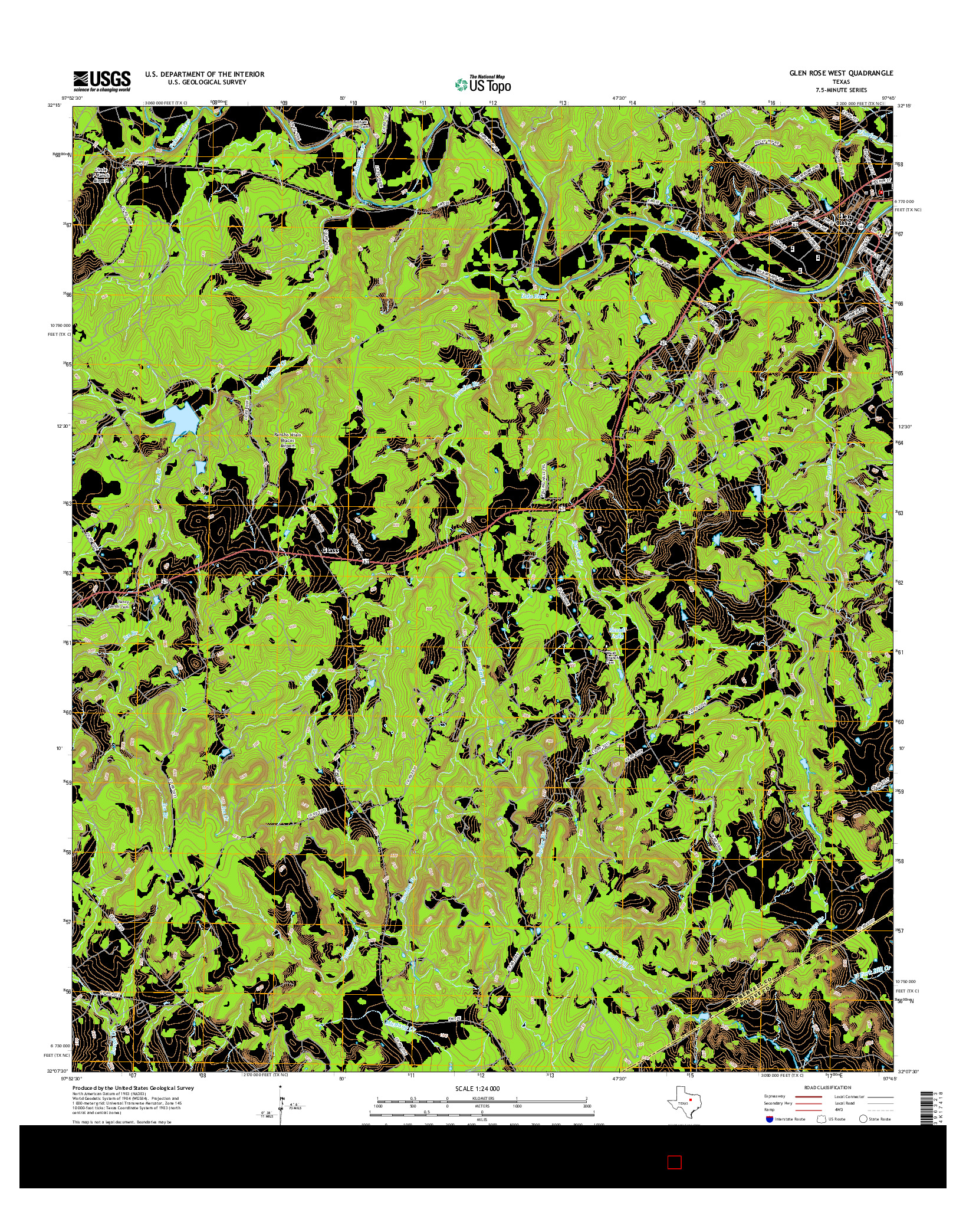 USGS US TOPO 7.5-MINUTE MAP FOR GLEN ROSE WEST, TX 2016