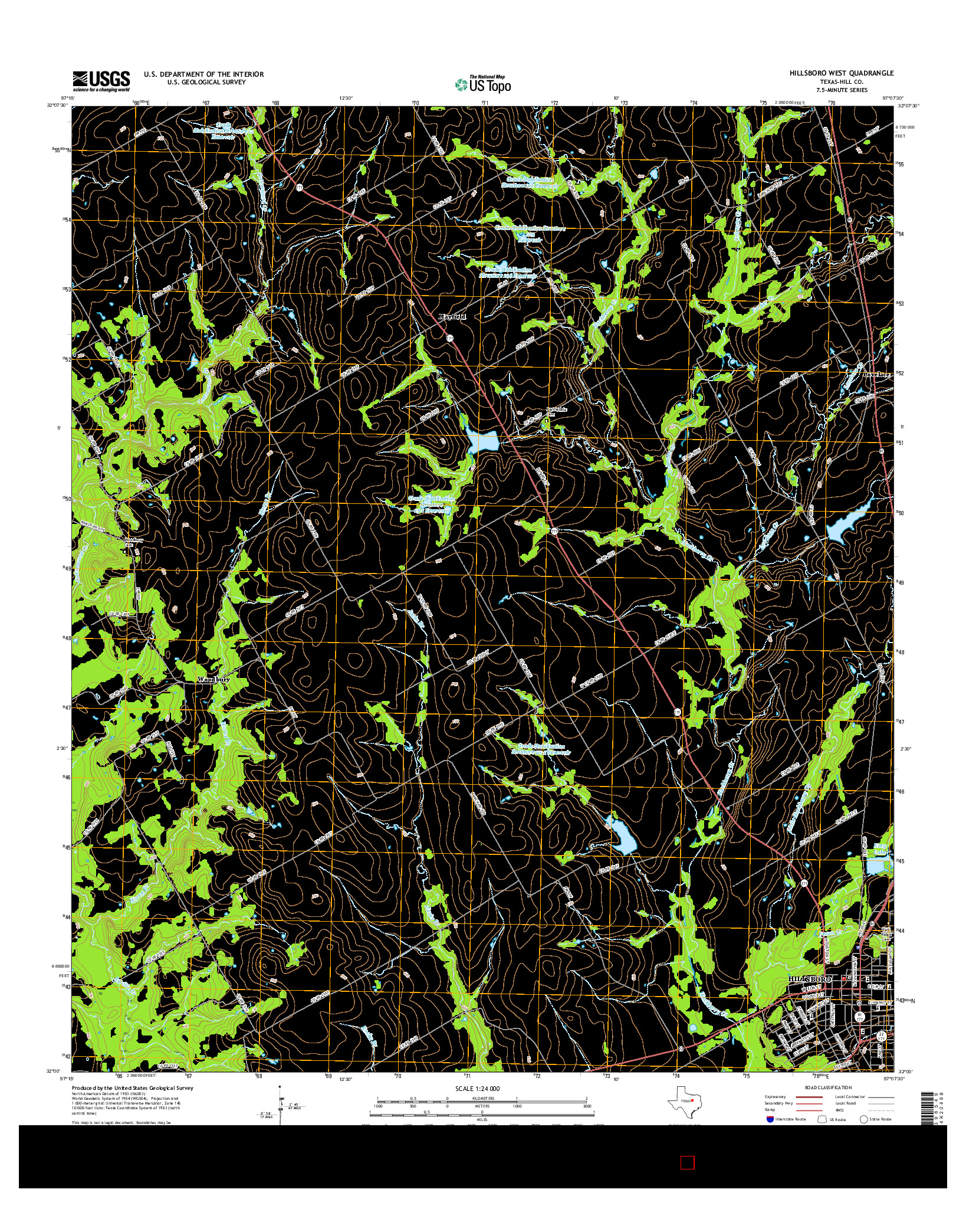 USGS US TOPO 7.5-MINUTE MAP FOR HILLSBORO WEST, TX 2016