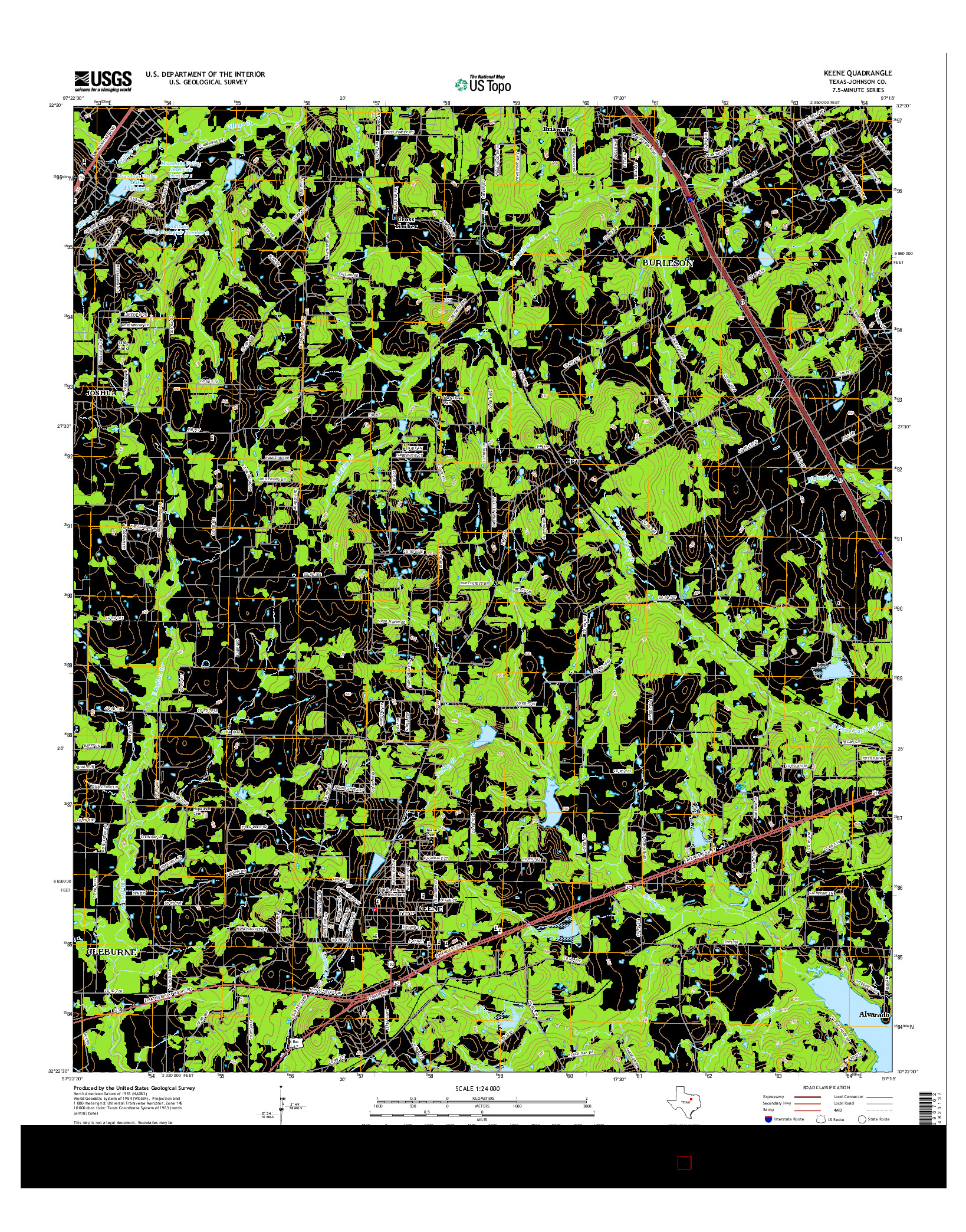 USGS US TOPO 7.5-MINUTE MAP FOR KEENE, TX 2016