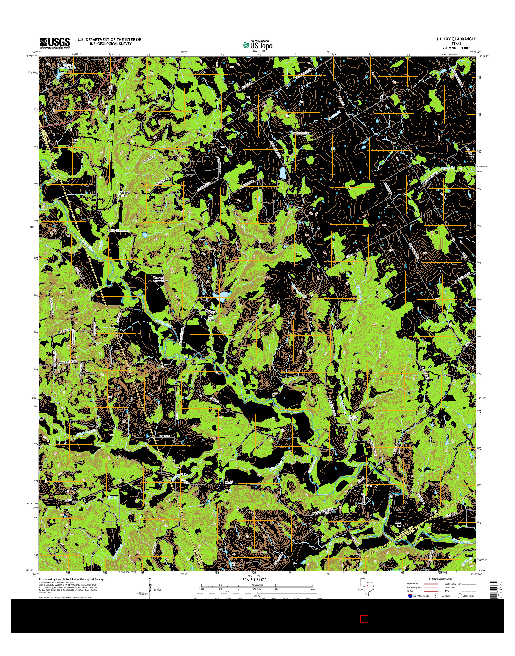 USGS US TOPO 7.5-MINUTE MAP FOR PALUXY, TX 2016