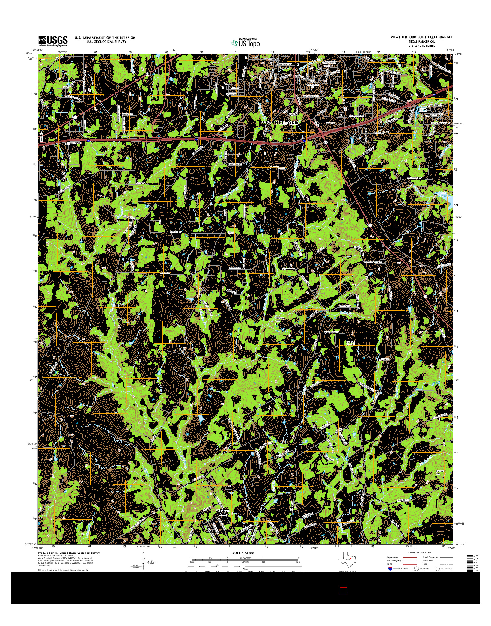 USGS US TOPO 7.5-MINUTE MAP FOR WEATHERFORD SOUTH, TX 2016