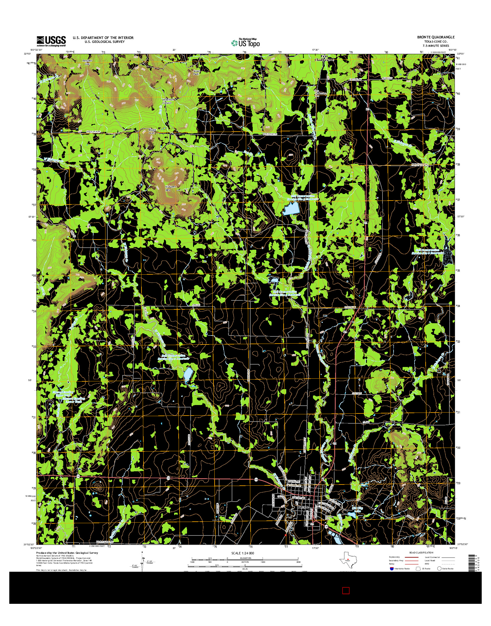 USGS US TOPO 7.5-MINUTE MAP FOR BRONTE, TX 2016